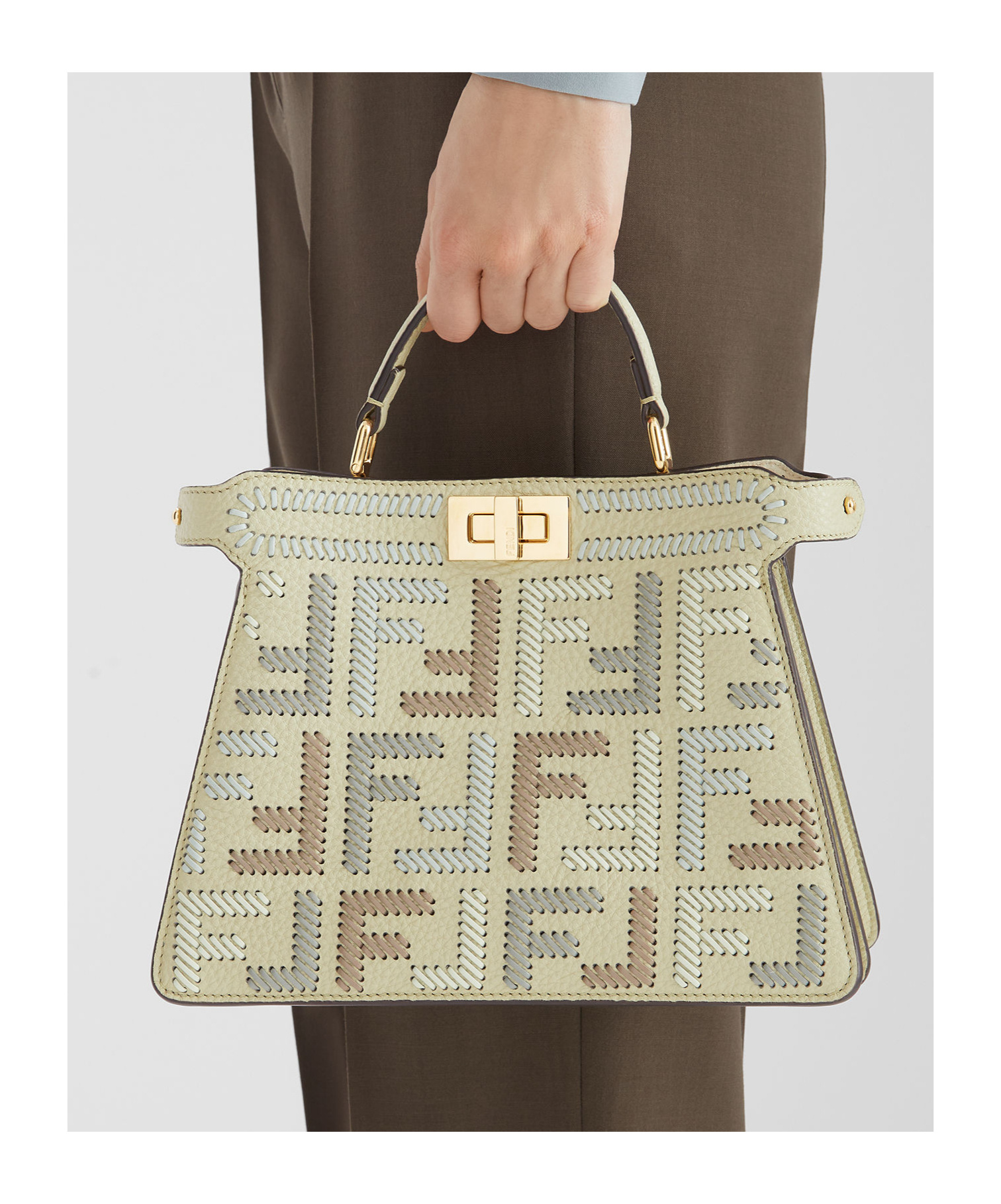 Fendi Peekaboo Iseeu Small Sage Green Leather Bag With Ff Interlacing In Sage Green