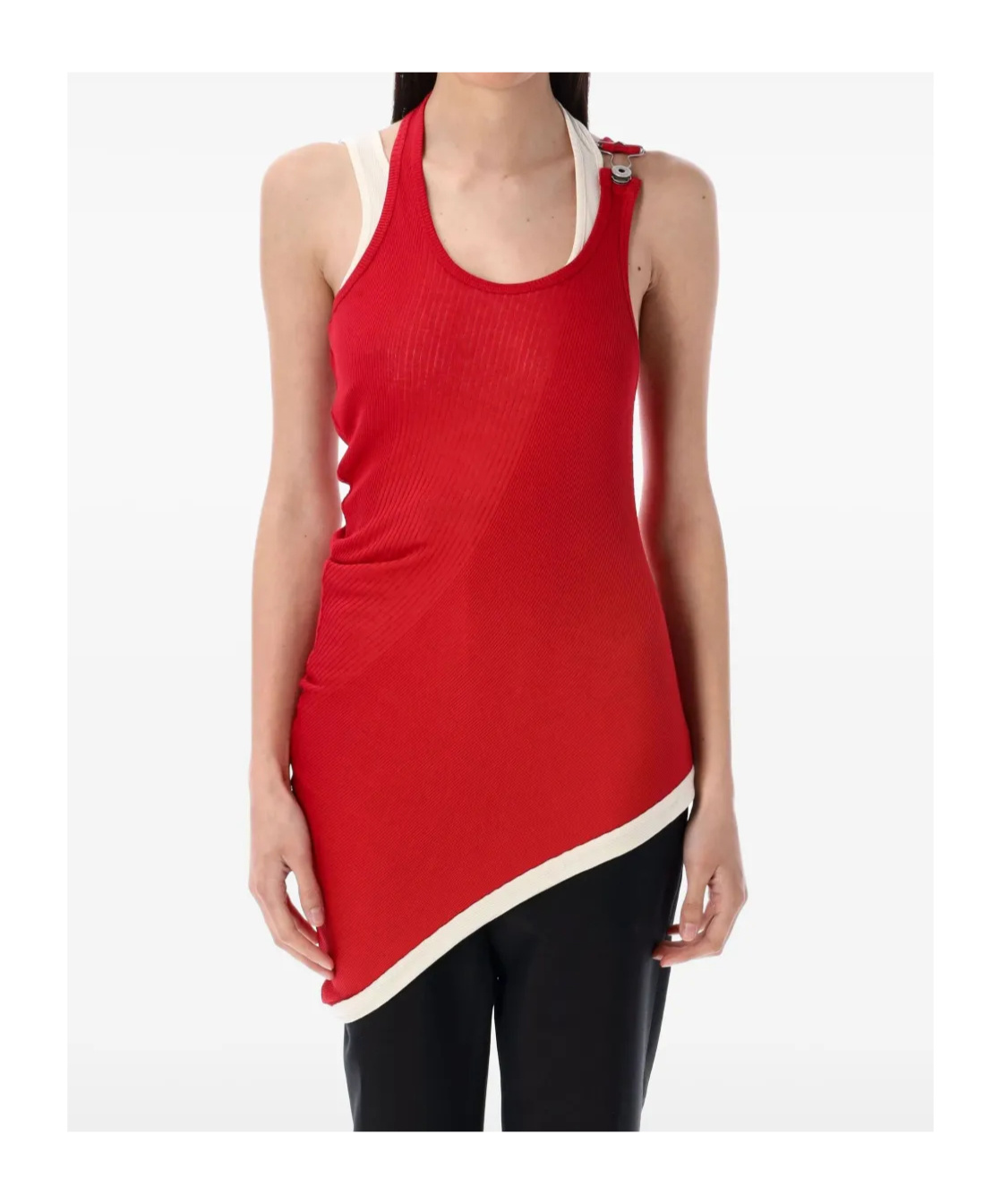 Jean Paul Gaultier Ribbed Twisted Double Layer Cotton Tank Top In Red