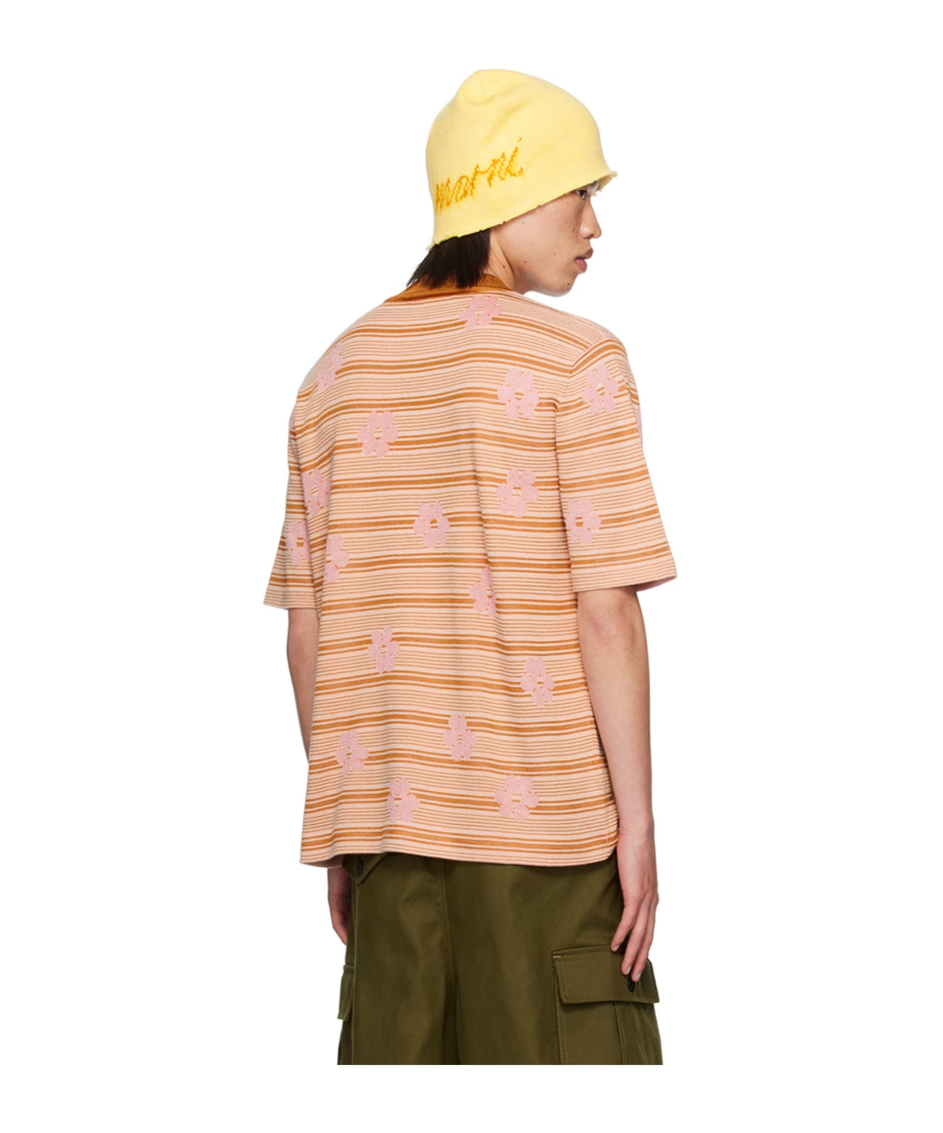Shop Marni Intarsia-logo Knitted Cotton T-shirt In Nude