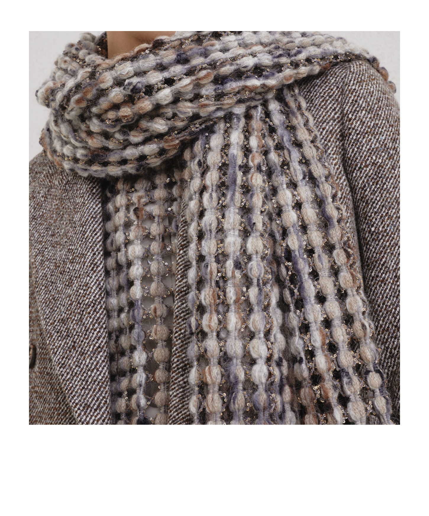 Brunello Cucinelli Metallic-detail Bobble Scarf In Gray