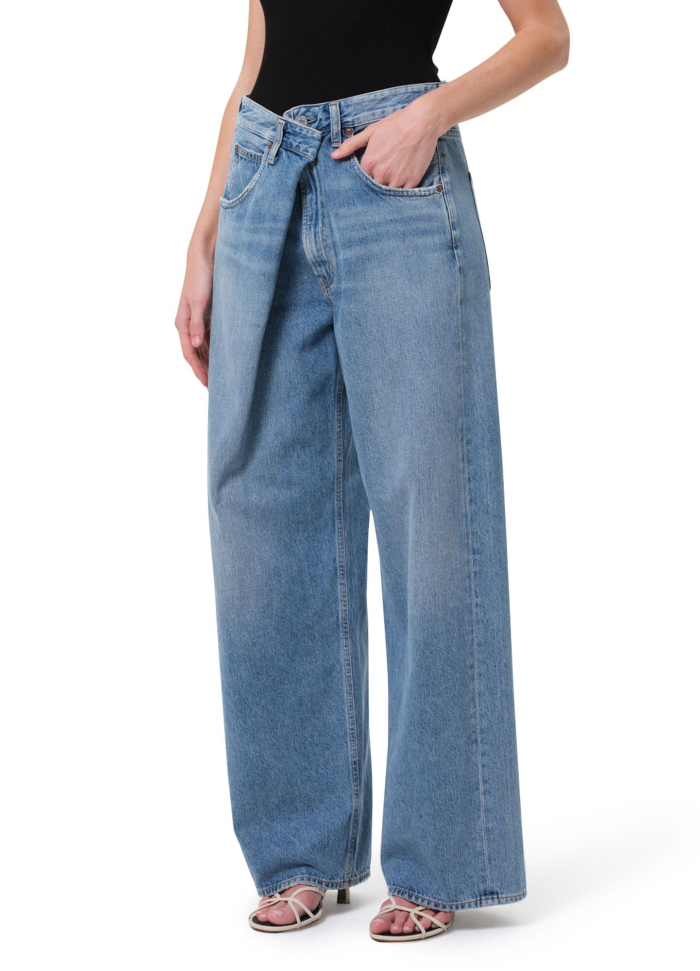 Shop Agolde Denim Trousers With Belt Loops