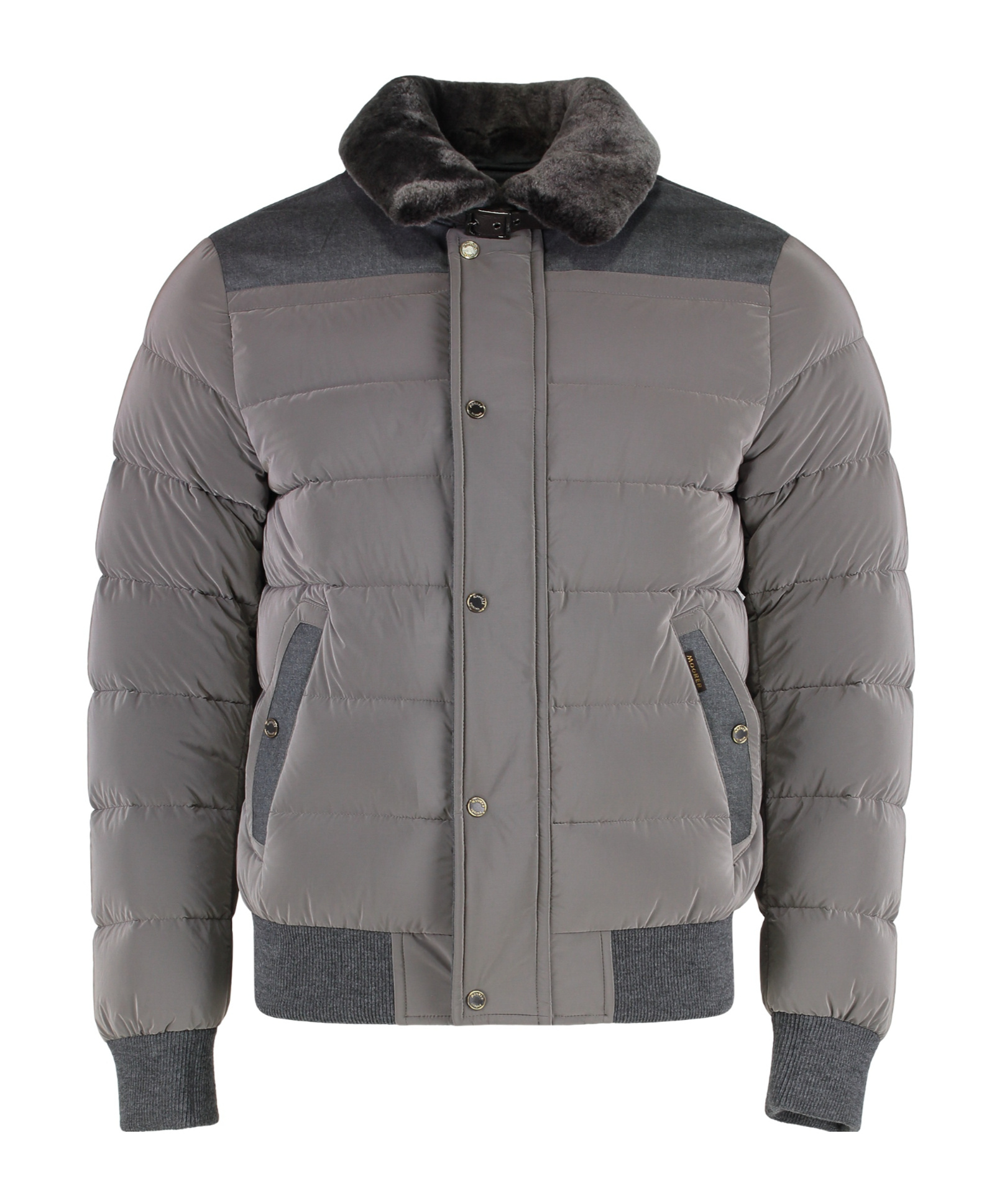 Moorer Zip And Snap Button Fastening Down Jacket In Gray