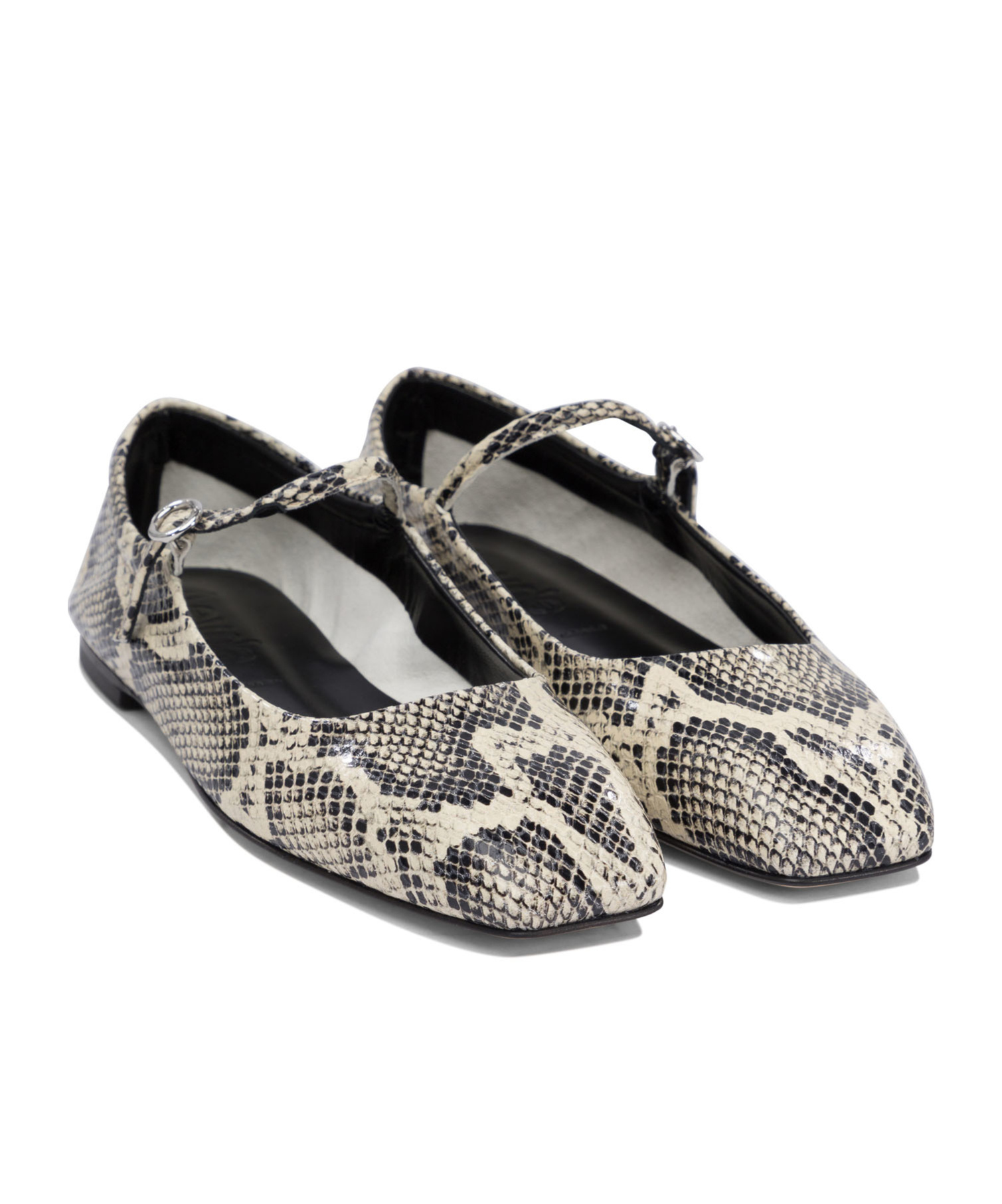 Aeyde Uma Snake Printed Leather Flats In Black