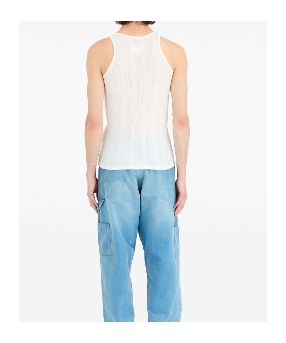 Maison Margiela Logo Cotton Blend Tank Top In Neutral