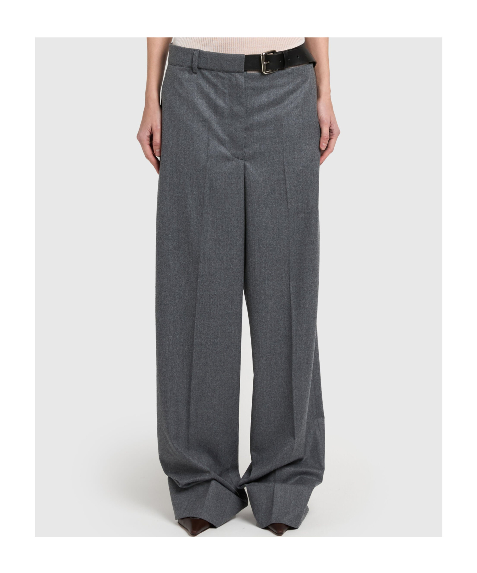 Stella Mccartney Grey Belted Flannel Straight-leg Pants