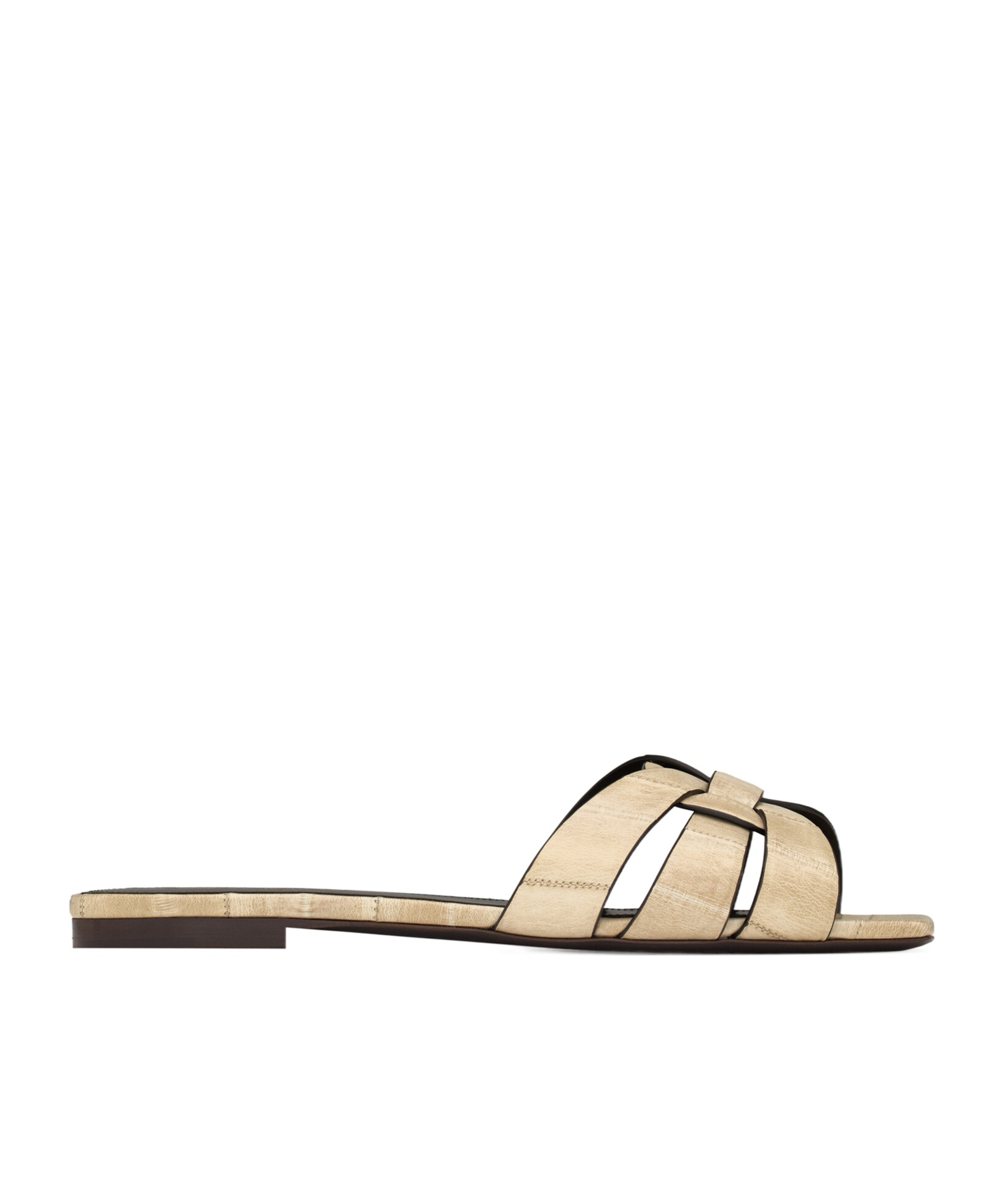 Saint Laurent Tribute Woven Flat Slide Sandals In Nude
