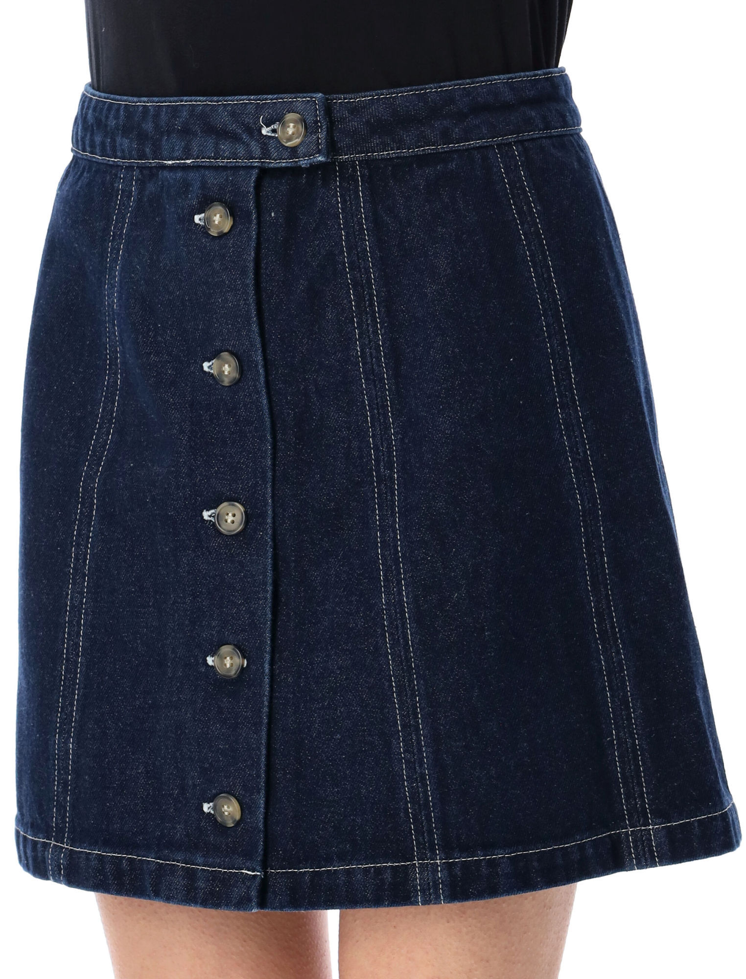 Apc High Waist Denim Skirt With Contrast Stitching In Black