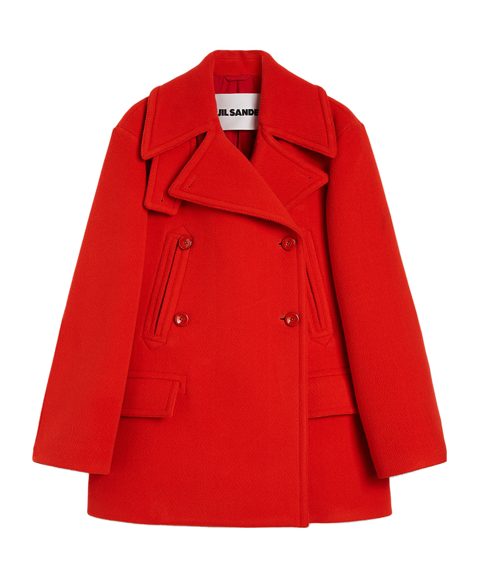 Jil Sander Double Breasted Elongated Wool Peacoat In Red