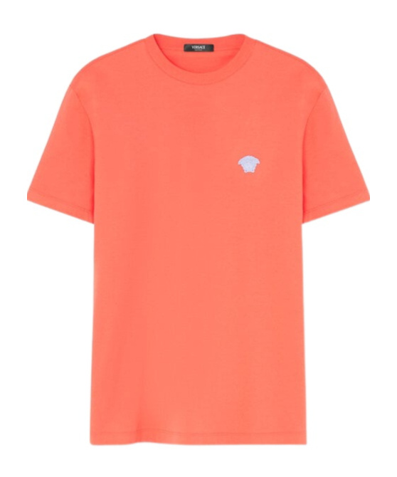 Versace Orange Medusa-embroidered Cotton T-shirt In Pink