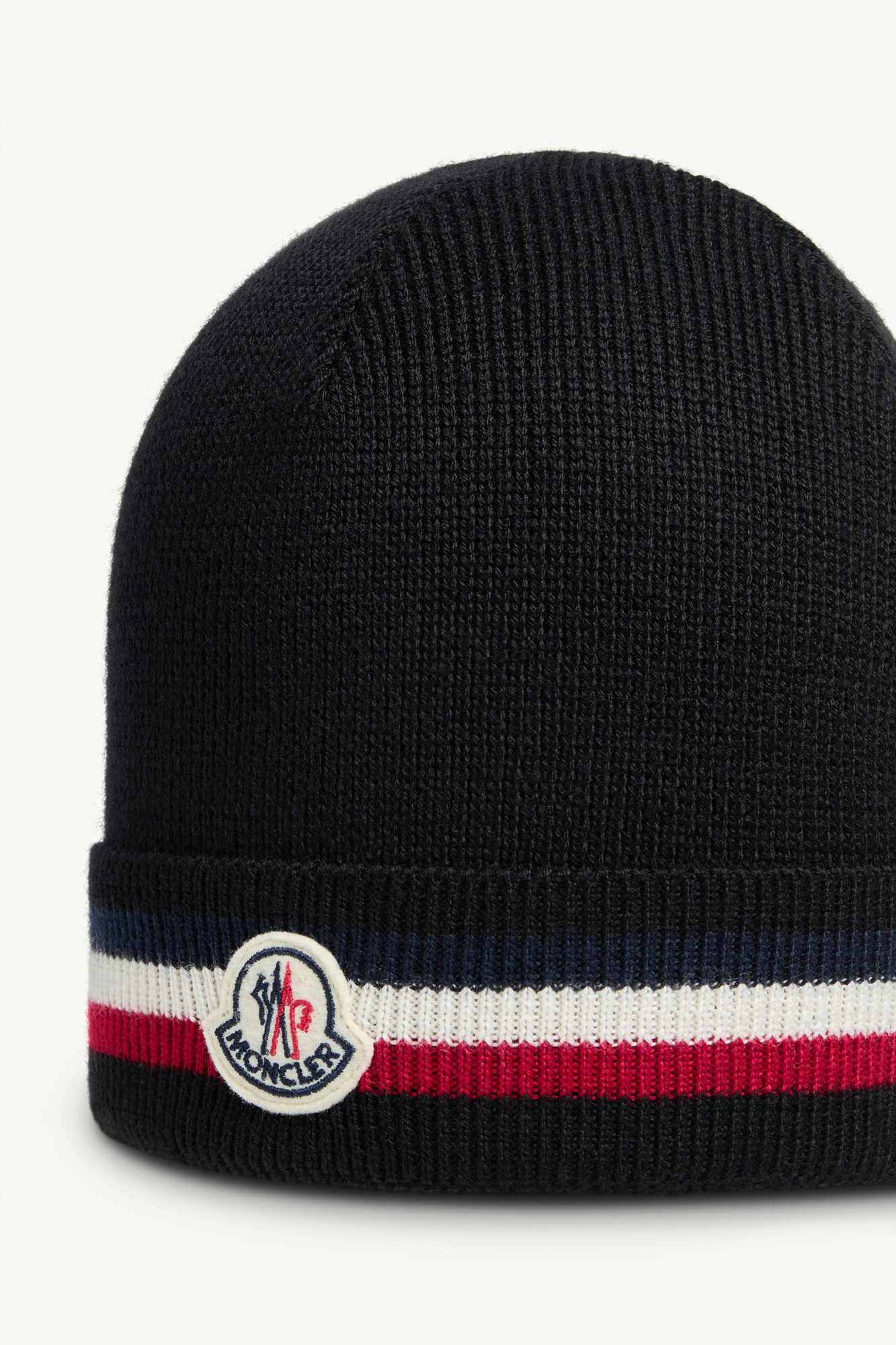 Moncler Tricolour Wool Beanie In Black