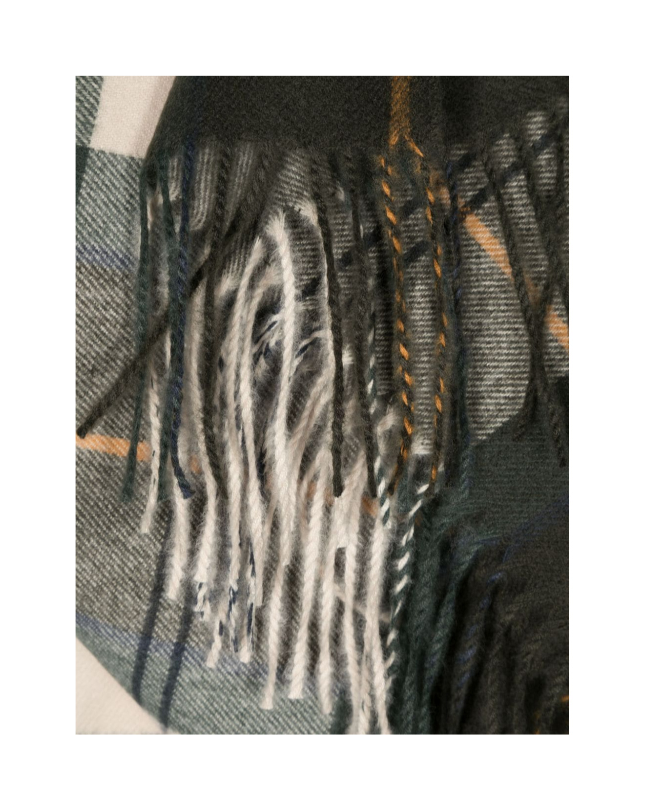 Barbour Check-pattern Fringed Scarf In Gray