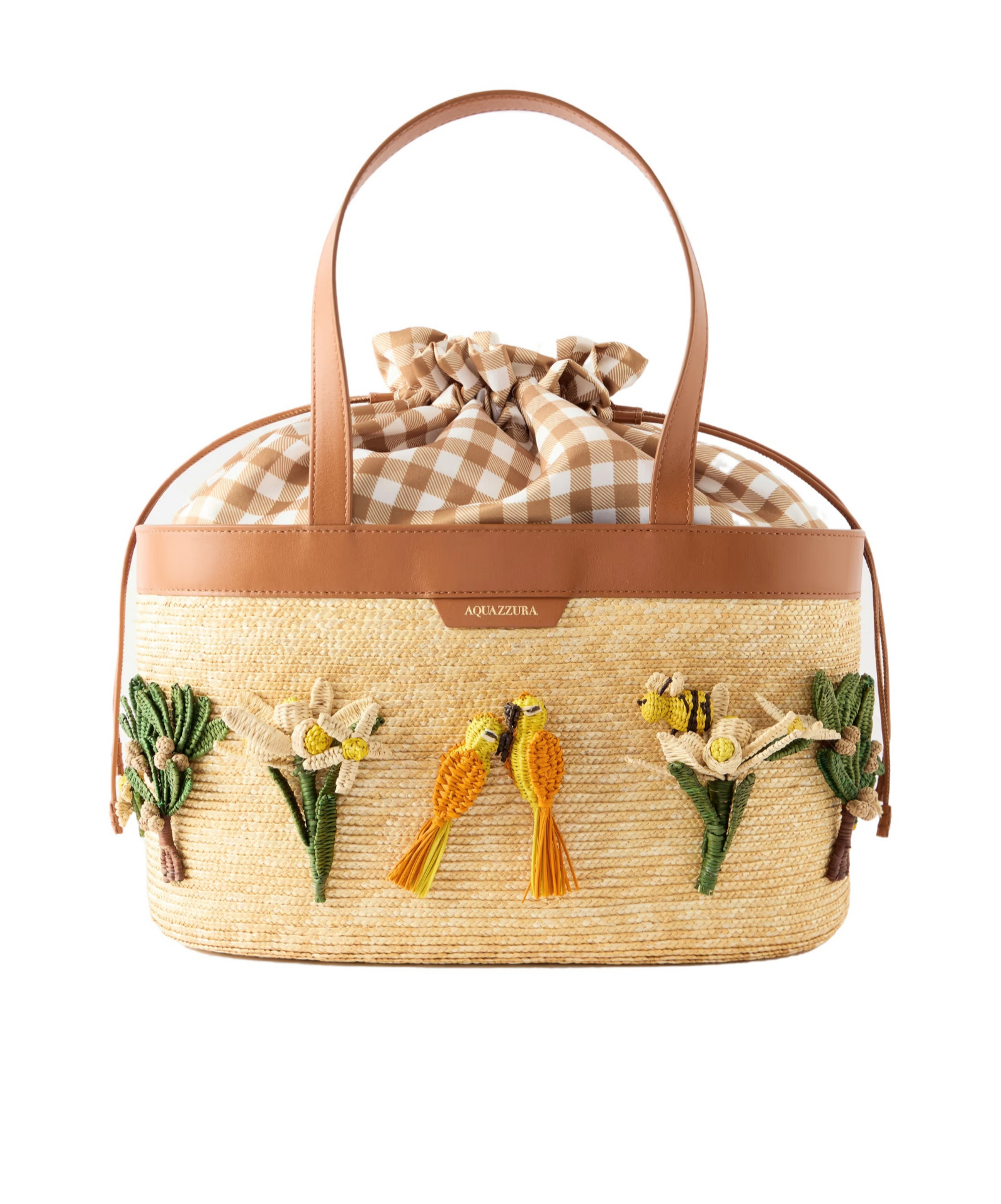 Aquazzura Appliquéd Leather-trimmed Raffia Tote In Brown