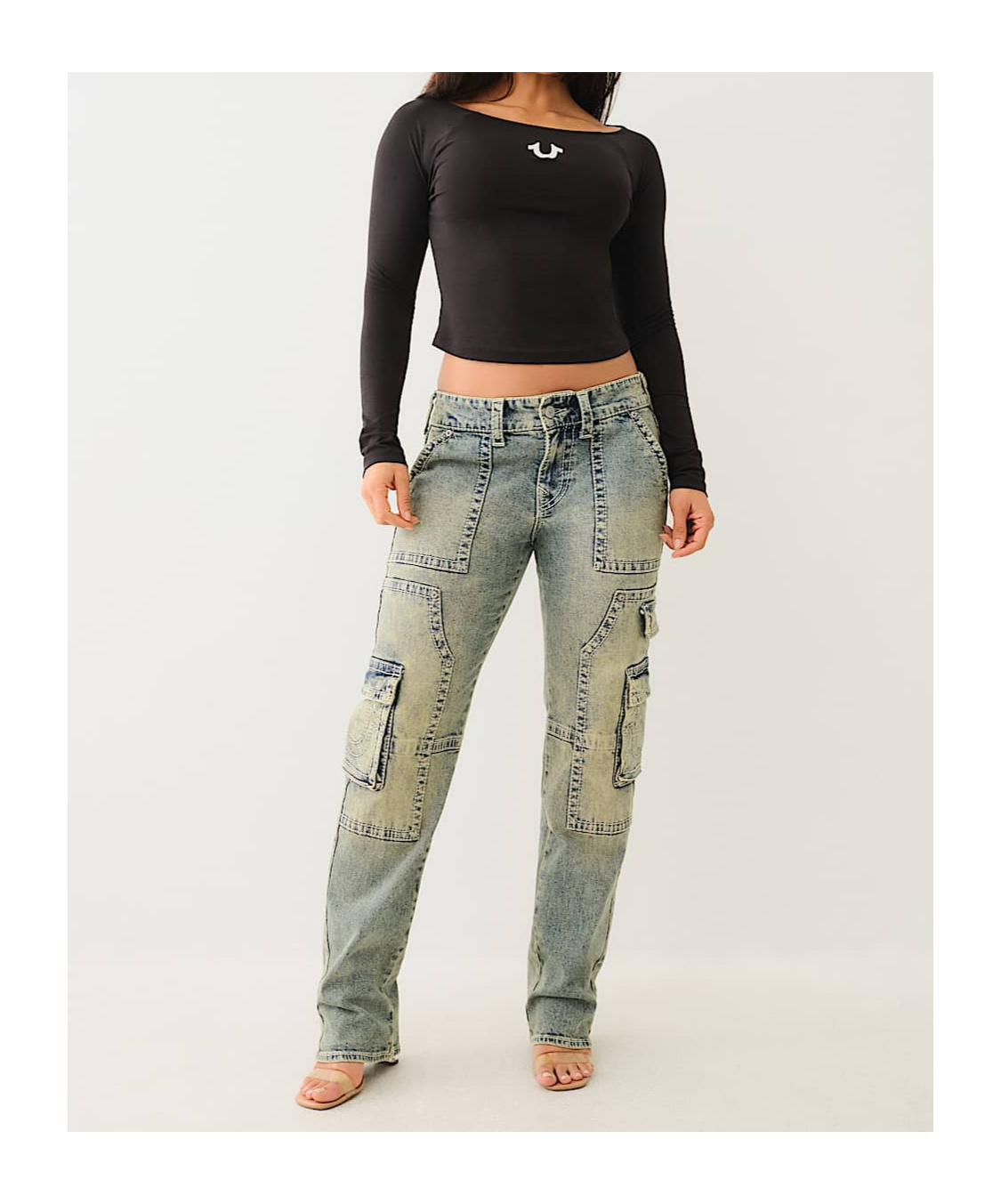 TRUE RELIGION HORSESHOE BOAT NECK LONG SLEEVE TEE 