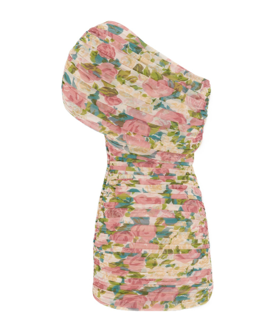 Saint Laurent Pink One Shoulder Mini Dress In Techno Fabric Woman In Nude