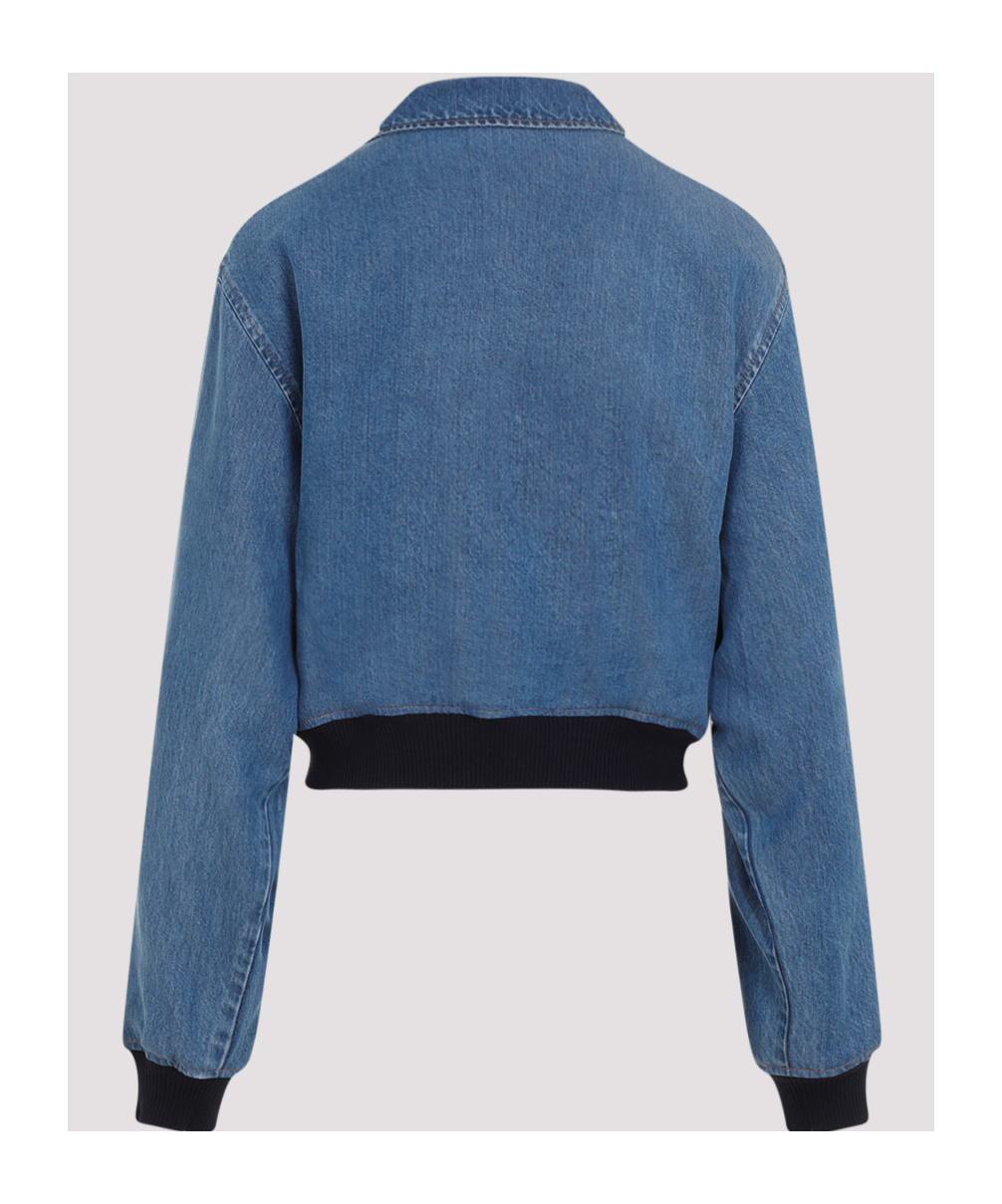 Miu Miu Logo-embroidered Zip-up Denim Jacket In Blue | ModeSens