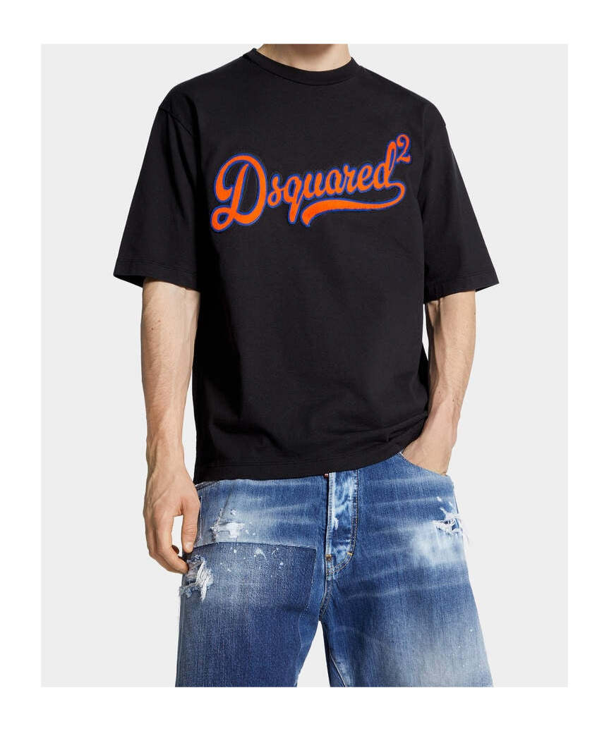 Dsquared2 Mens Black Embossed Text-print Loose-fit Cotton T-shirt Xxl In Black
