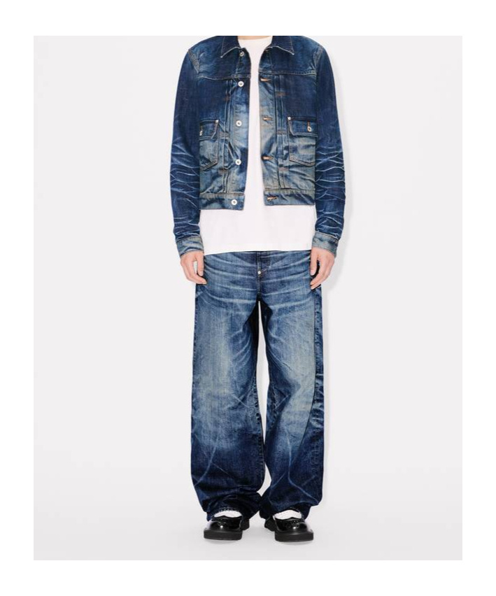 Kenzo Slim Pleated Trucker In Jacket In Japanese Denim In Blue