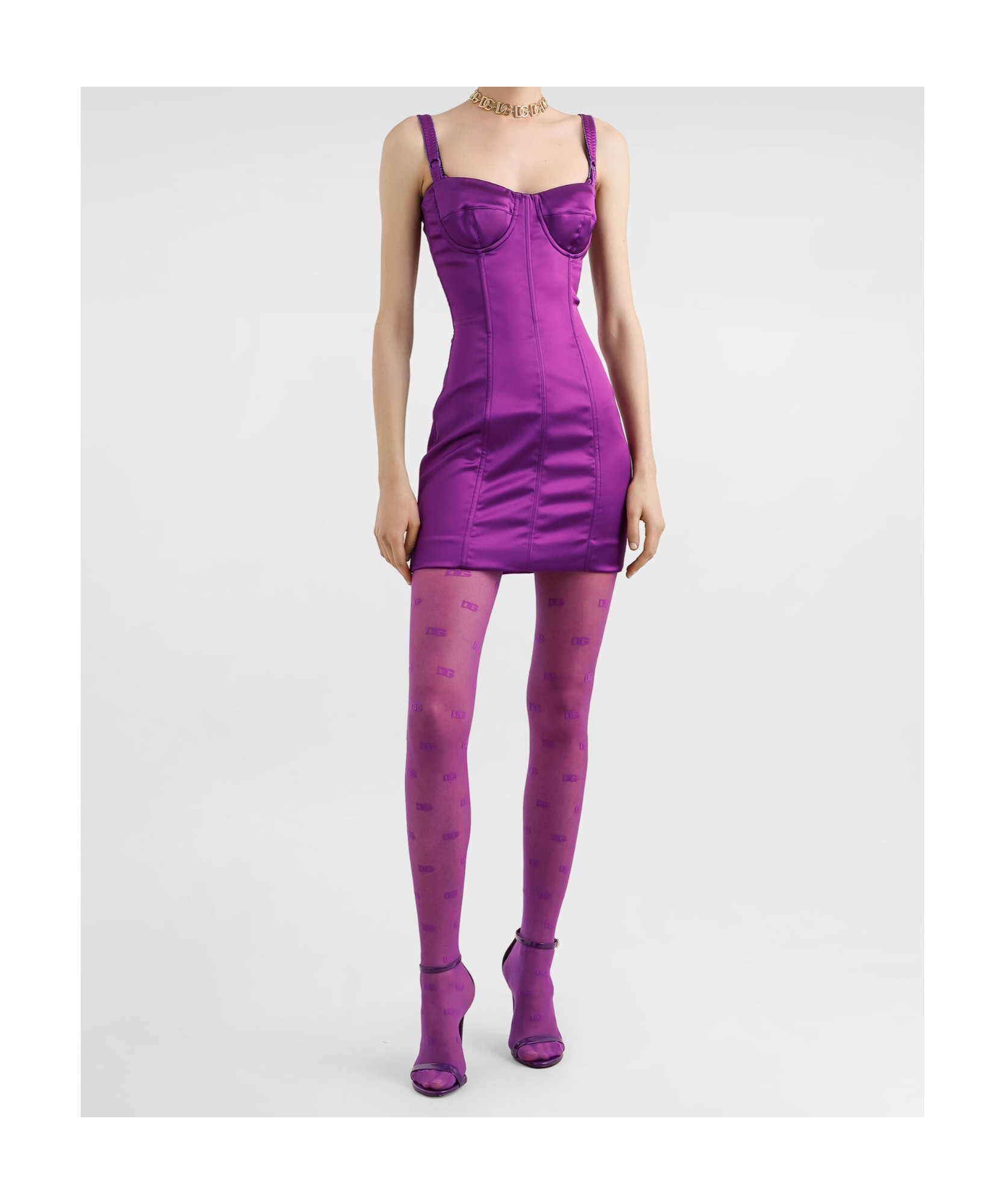 Dolce & Gabbana Satin Bustier Mini Dress In Purple