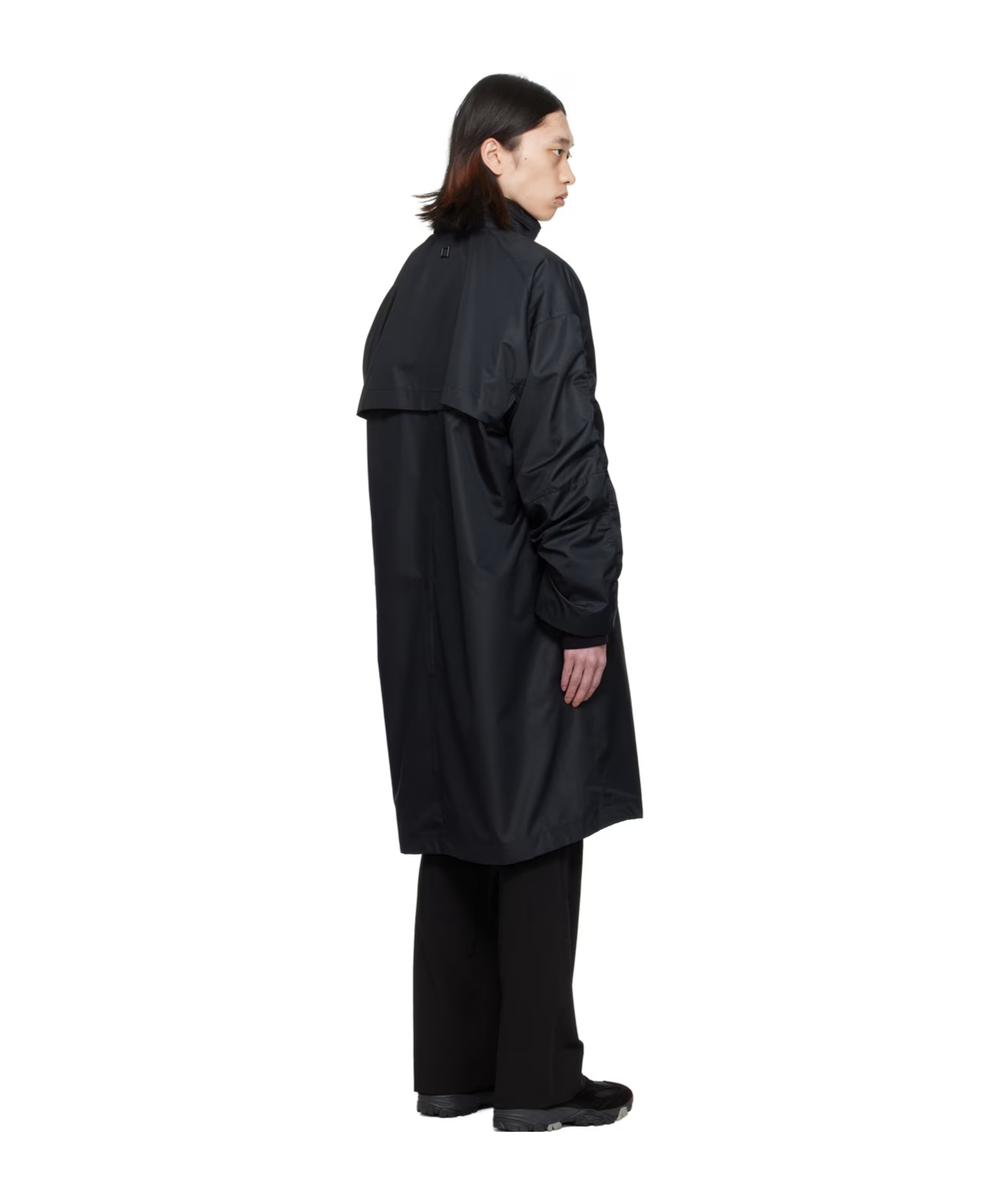 Wooyoungmi Pleated Stand-neck Coat In Black