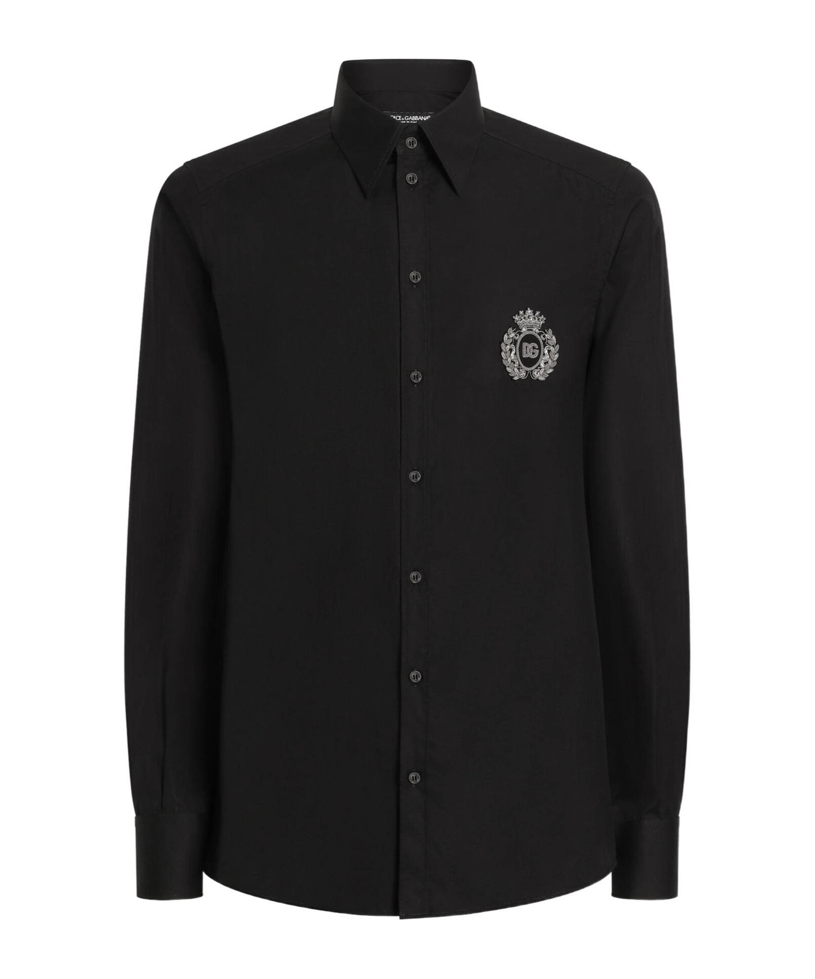 Dolce & Gabbana Cotton Tuxedo Shirt With Heraldic Patch In Black