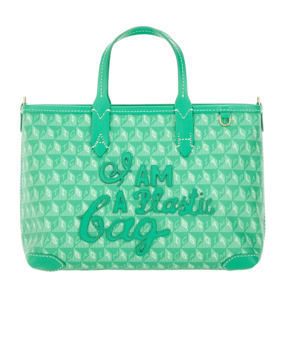Anya Hindmarch Xs Tote Bag With I Am A Plastic Bag Pattern In Green