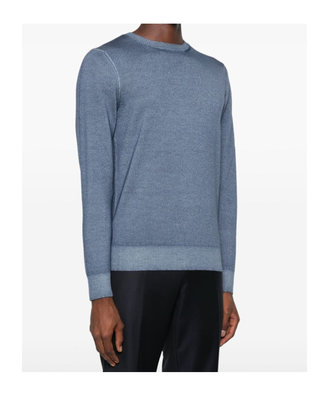 Malo Virgin Wool Crewneck Knitted Sweater In Blue