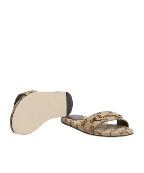 Gucci Women Gg Canvas Flat Sandals In Neutral