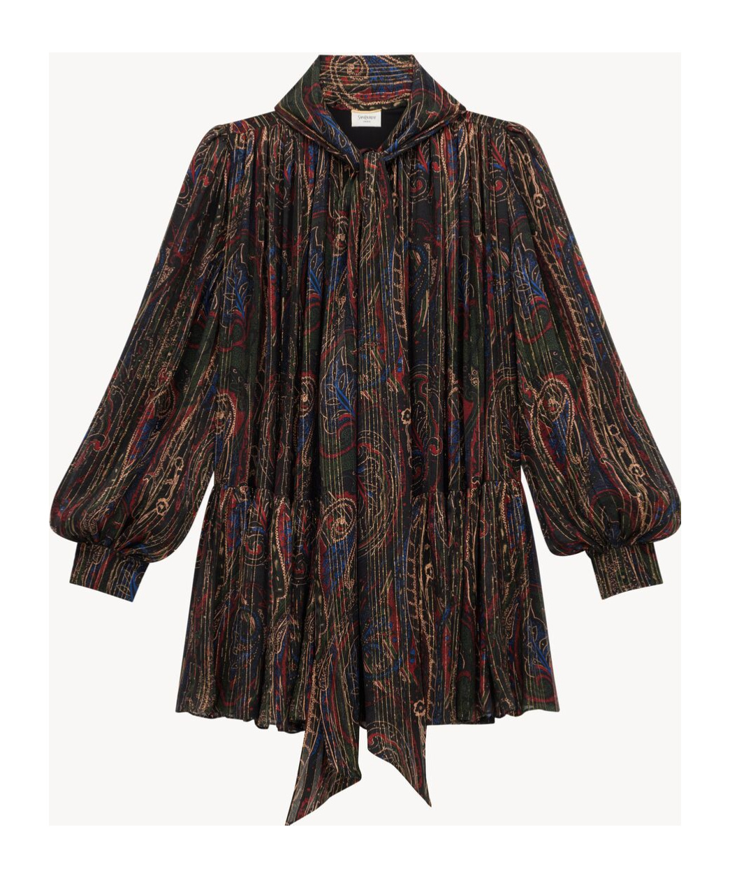 Saint Laurent Silk-blend Patterned Mini Dress In Black