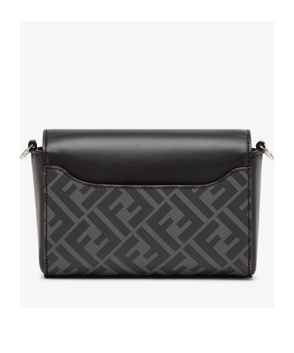 Shop Fendi Black Leather And Black Ff Canvas Bag
