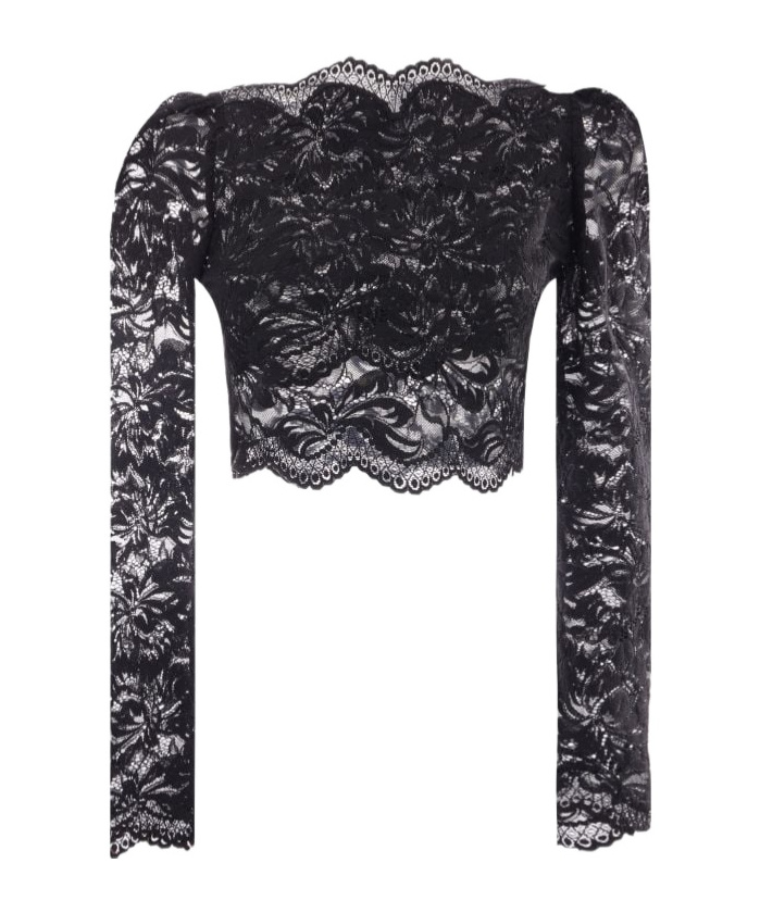 Rabanne Fitted Cropped Lace Top With Long Sleeves In Black