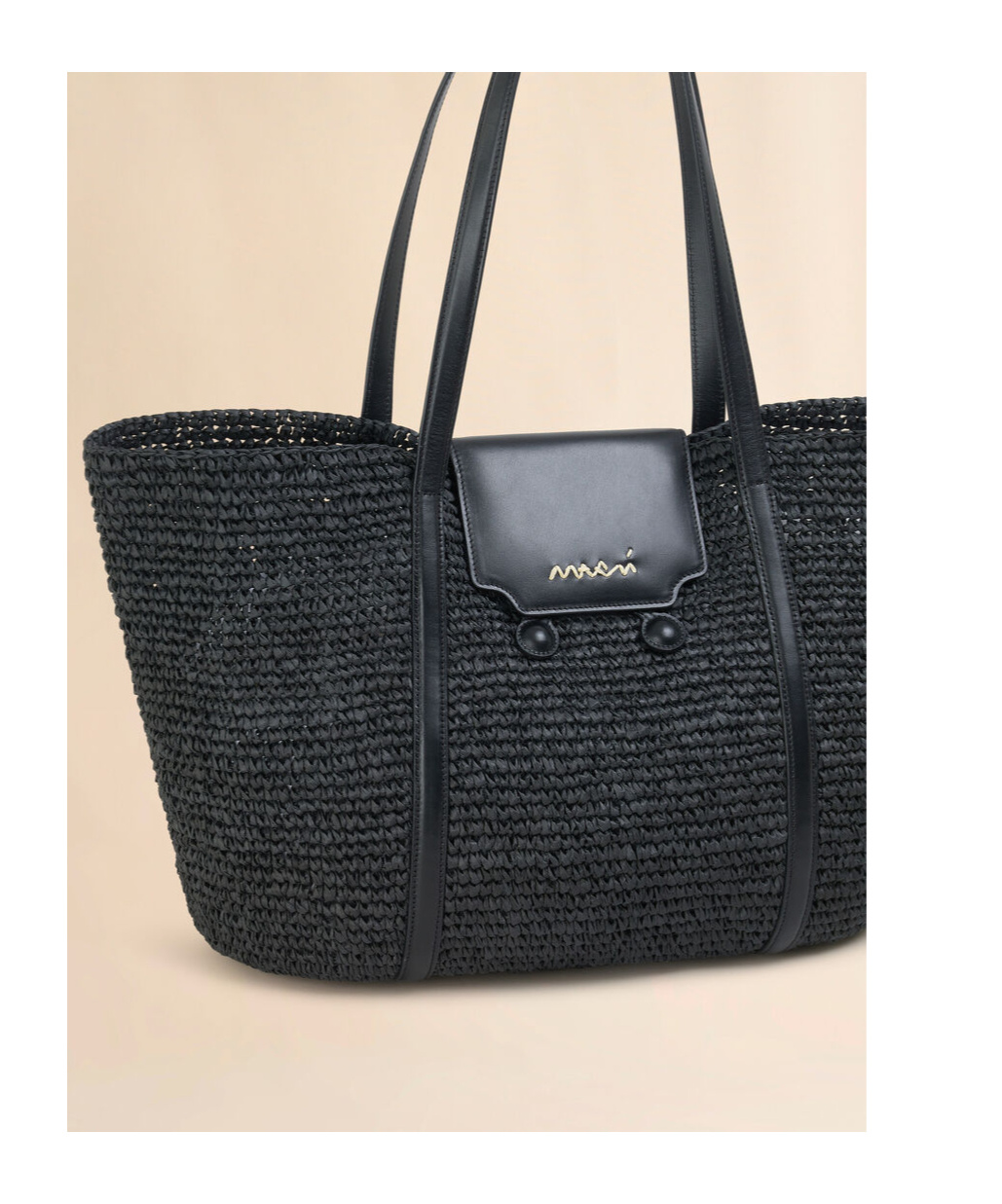 Shop Marni Medium Black Raffia-effect Trunkaroo Beach Bag