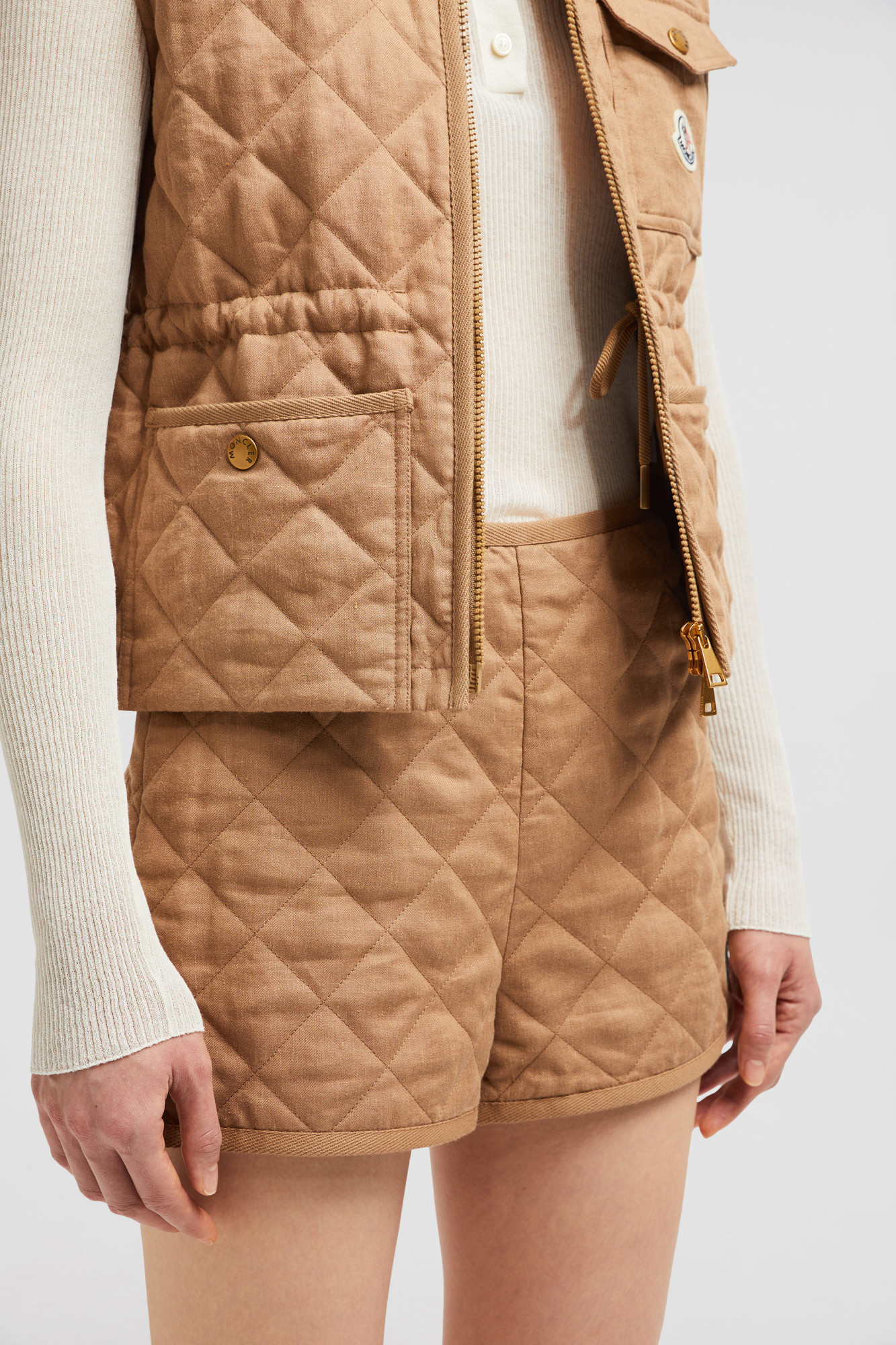 Moncler Gilet En Lin Vigny À Matelassage En Losanges In Brown