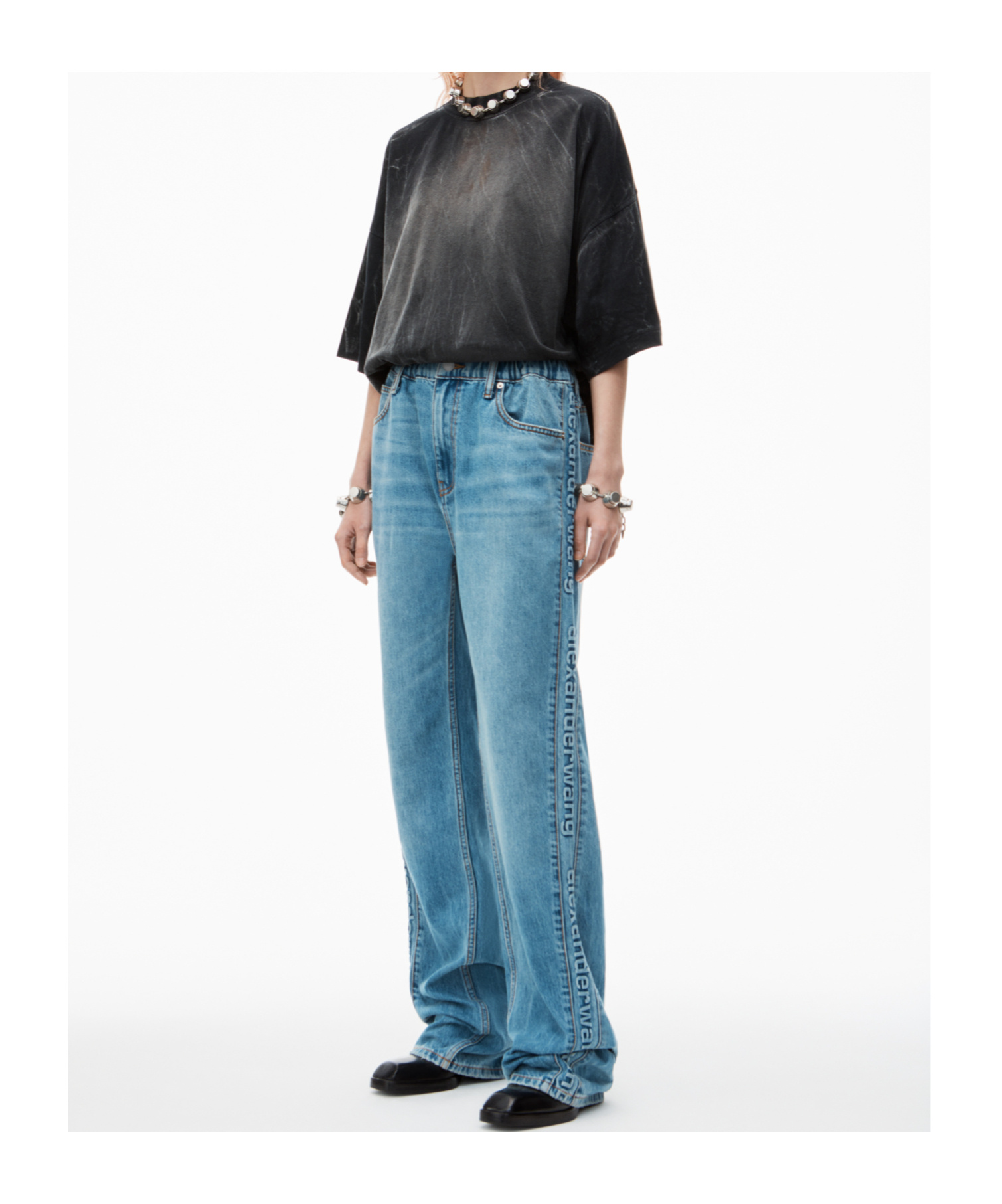 ALEXANDER WANG LOGO-EMBOSSED BOYFRIEND JEANS