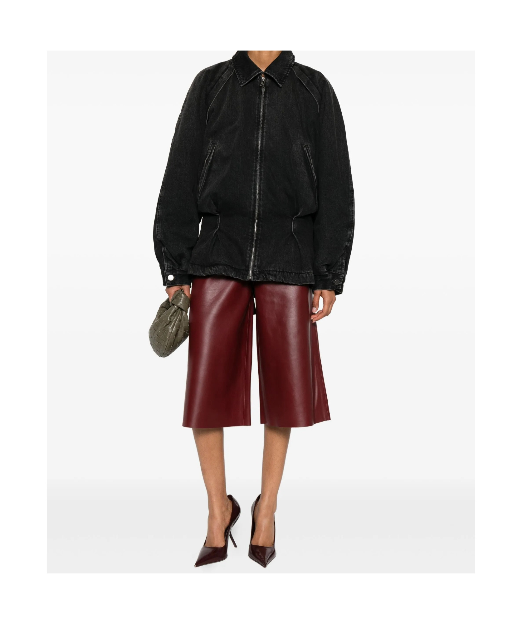 Haikure Zippered Long-sleeved Denim Jacket In Black