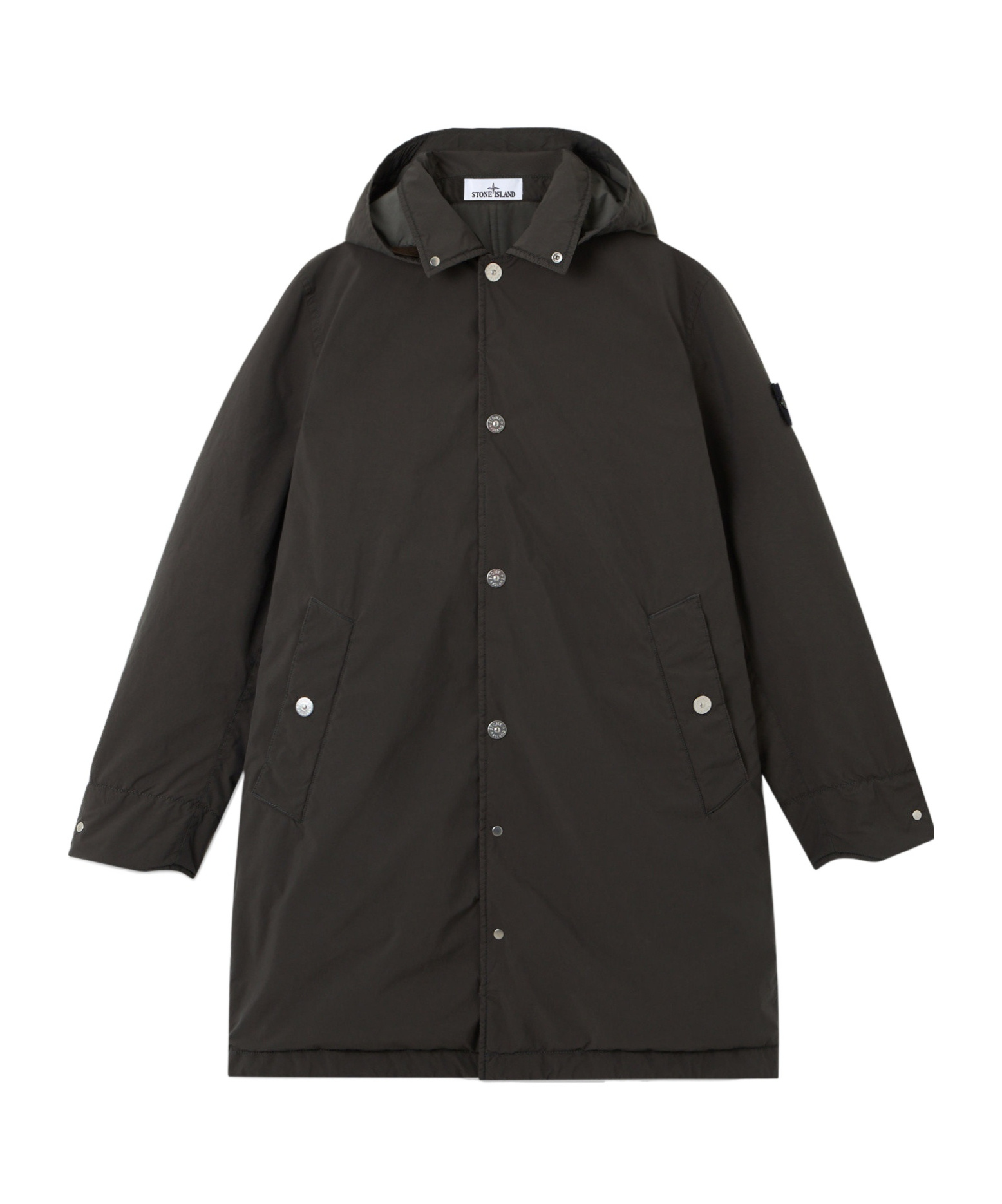 Stone Island Hooded Buttoned Coat In Brown