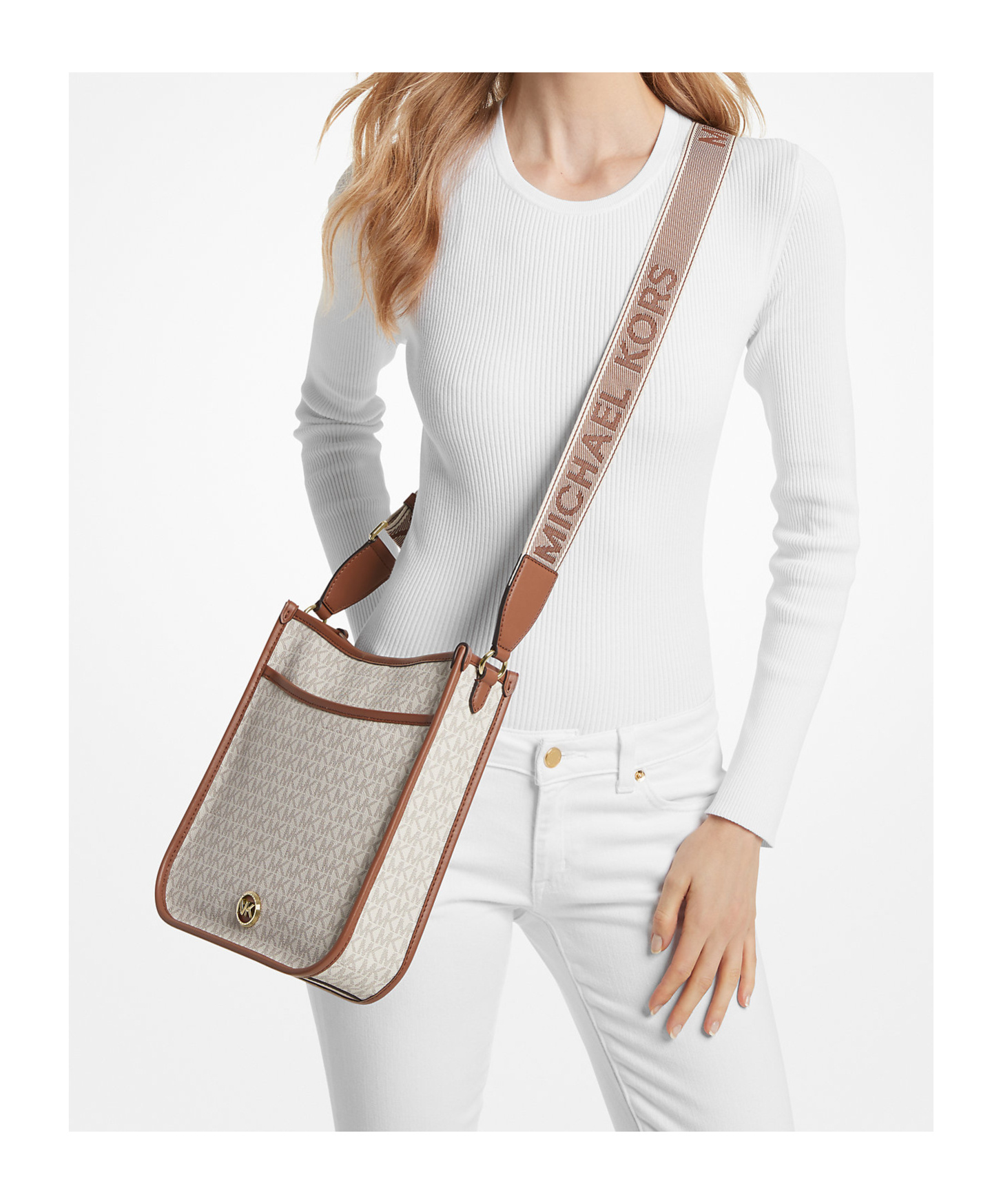 Michael Michael Kors Luisa Large Signature Mailman Bag In Nude