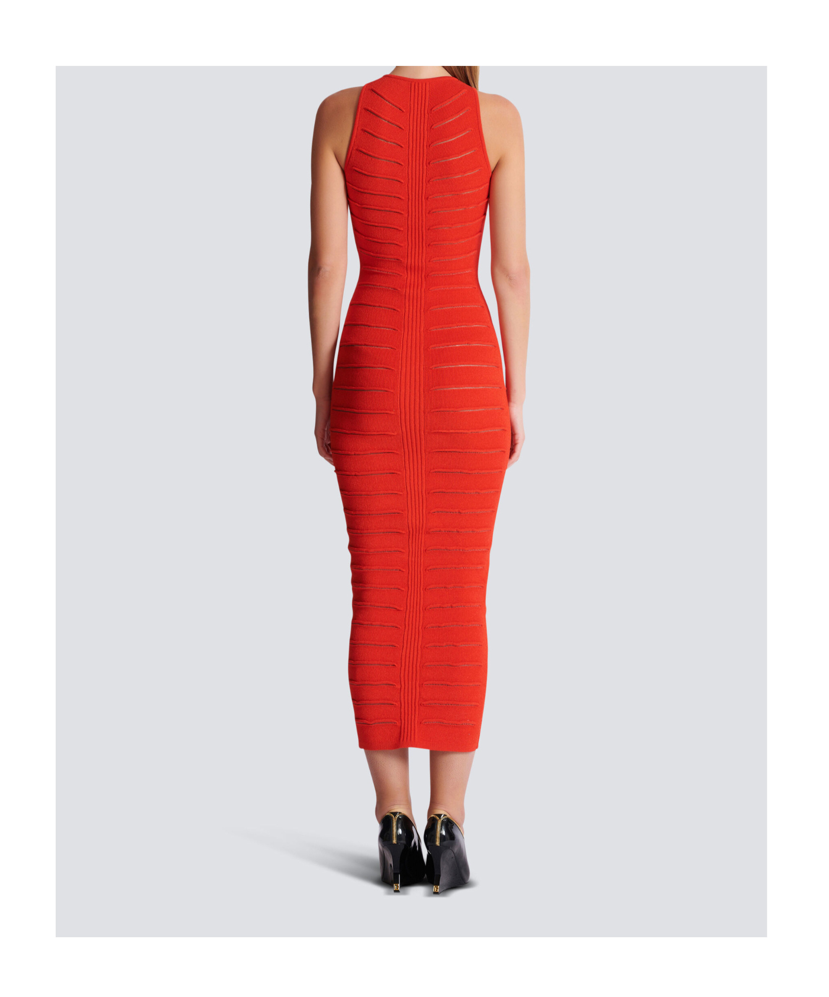 Balmain Long Sleeveless Dress In Crocodile Knit In Red