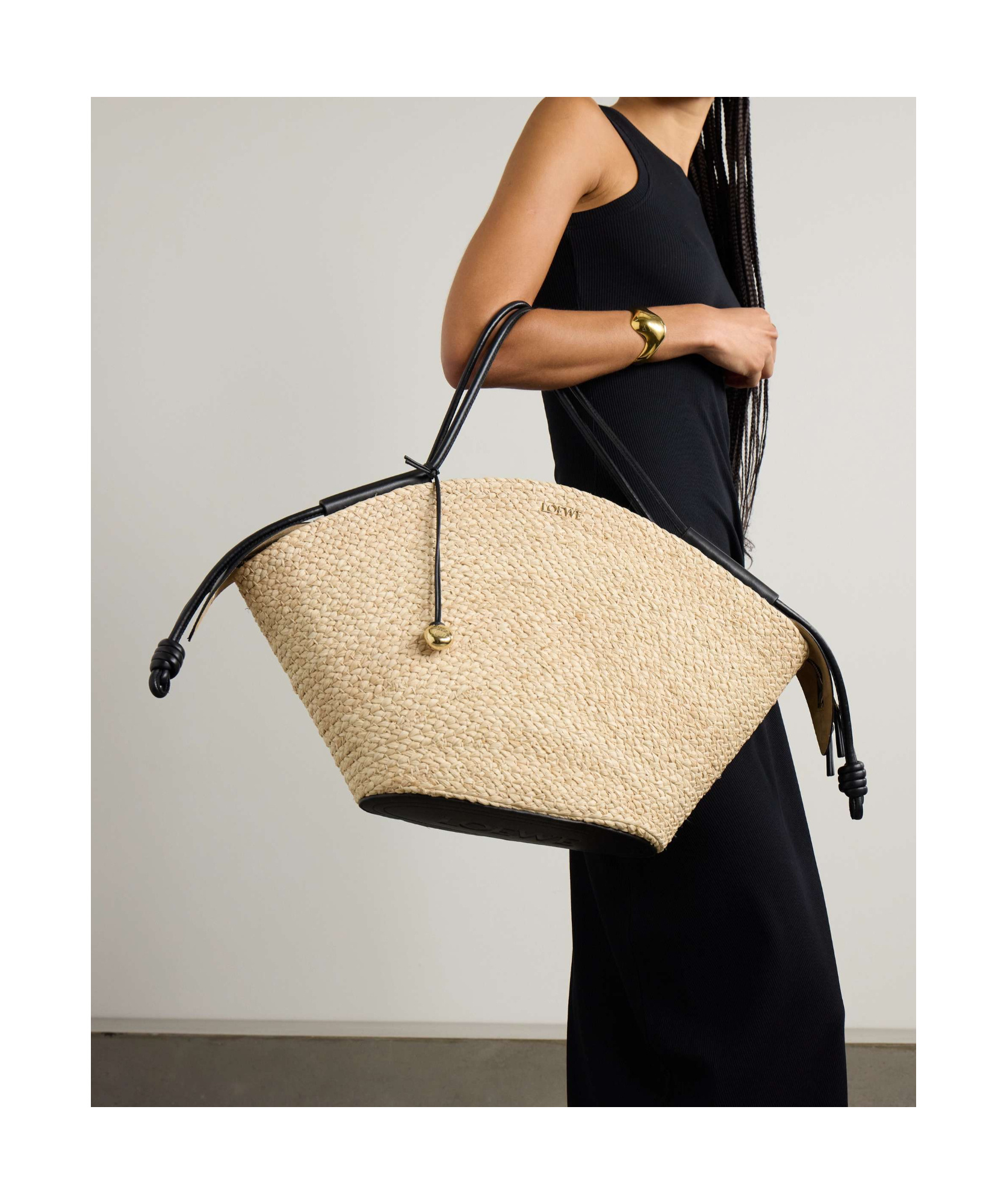 Loewe Paseo Large Leather-trimmed Raffia Tote In Nude