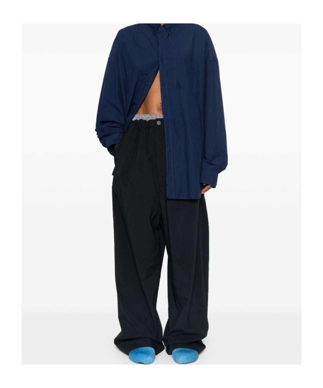 Balenciaga Ironed Pleats Twill Wide-leg Pant In Black