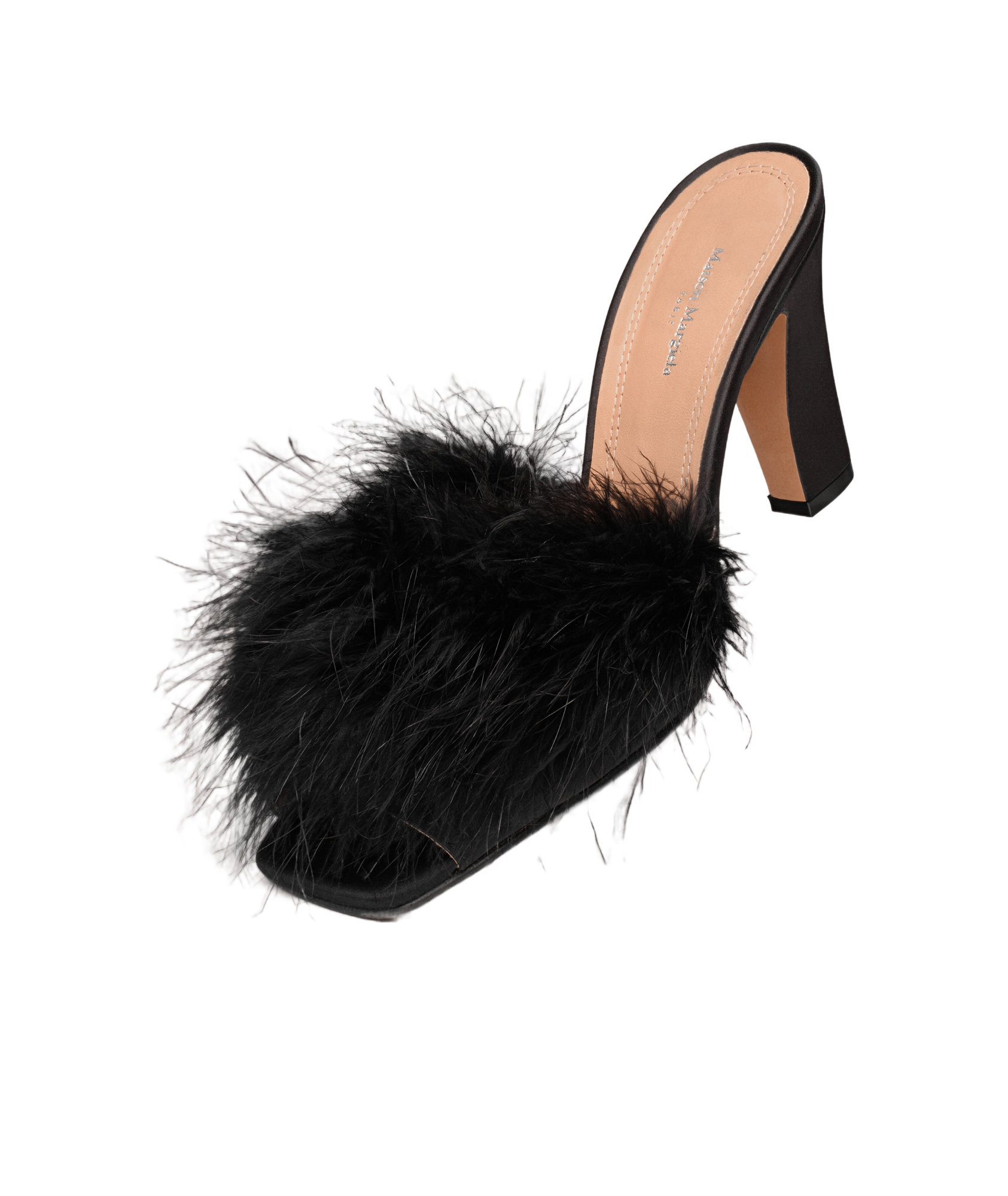 Maison Margiela 90mm Feather-embellished Mules In Black