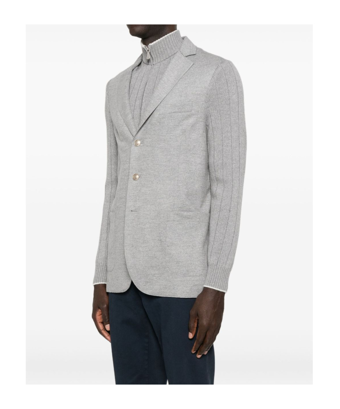 Eleventy Ribbed-sleeves Buttoned Jacket In Gray