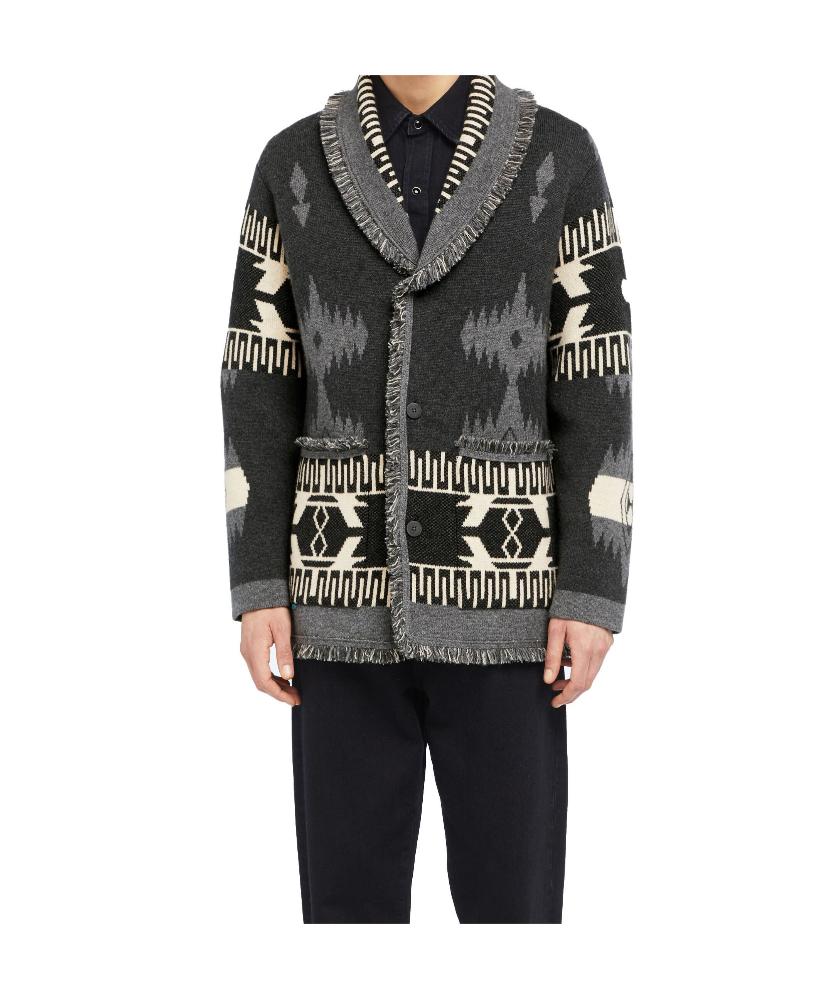 Alanui Icon Jacquard Fringed Cardigan In Black