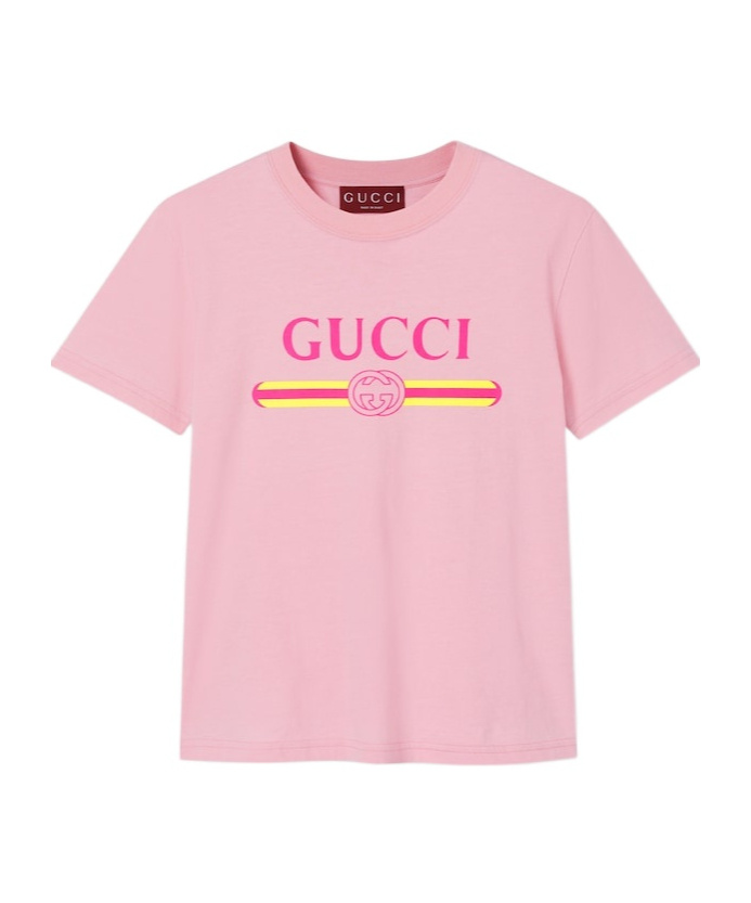 Gucci Printed Logo T-shirt In Pink