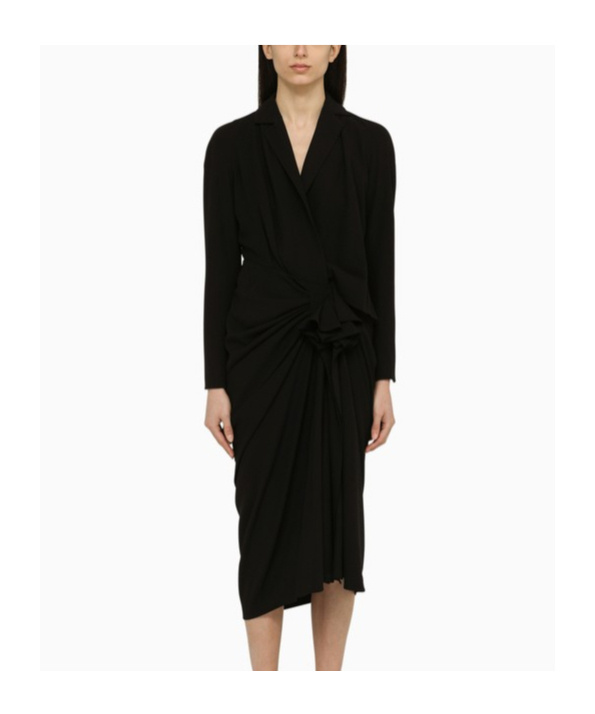 Dries Van Noten Draped Detail Wool Blend Dress In Black