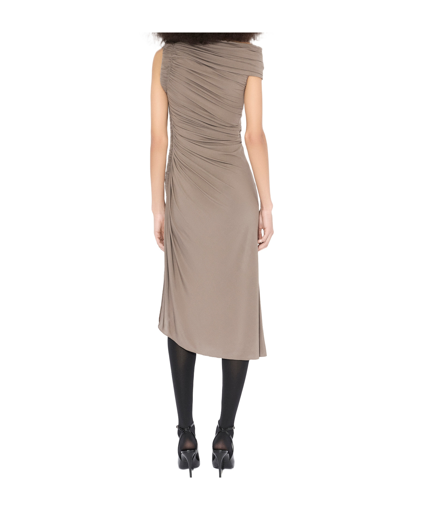 Alaïa Asymmetric Ruched Off-shoulder Midi Dress In Gray