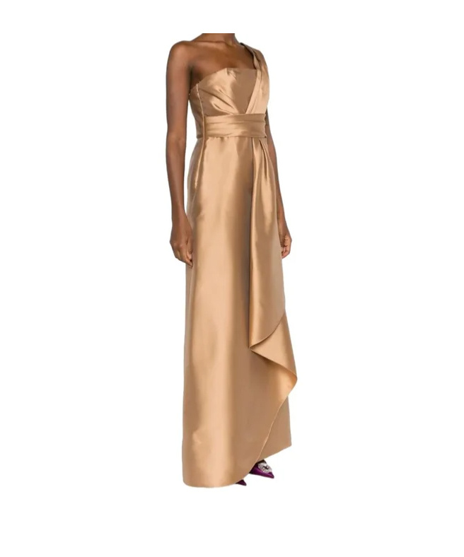 Alberta Ferretti Mikado One-shoulder Midi Dress In Nude
