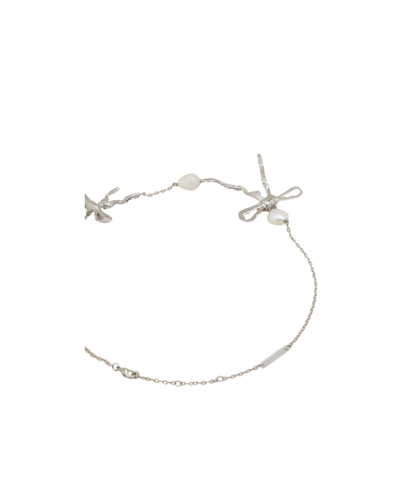 Marni Silver Bow Necklace In Metallic