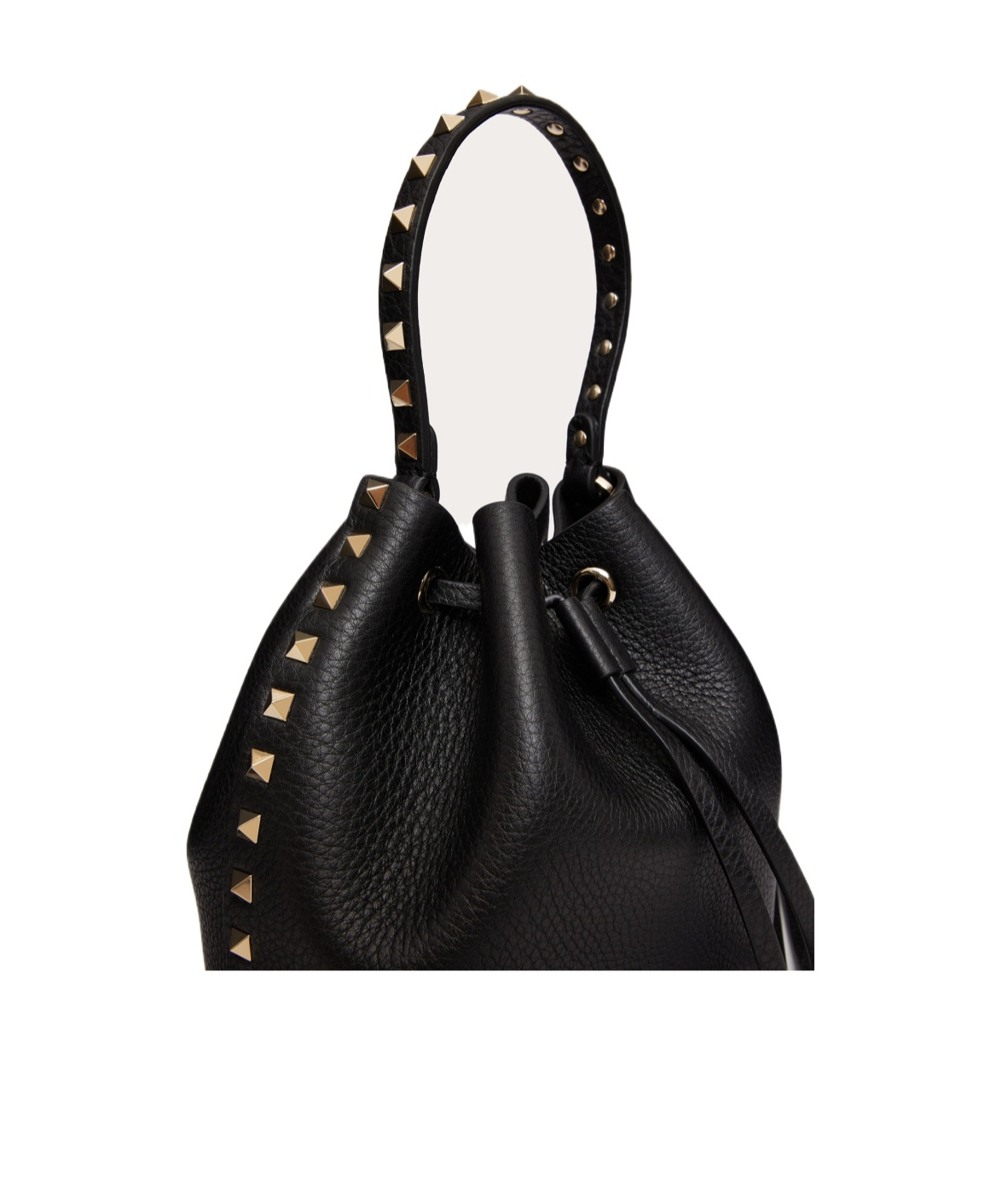 Valentino Rockstud Grainy Leather Bucket Bag In Black