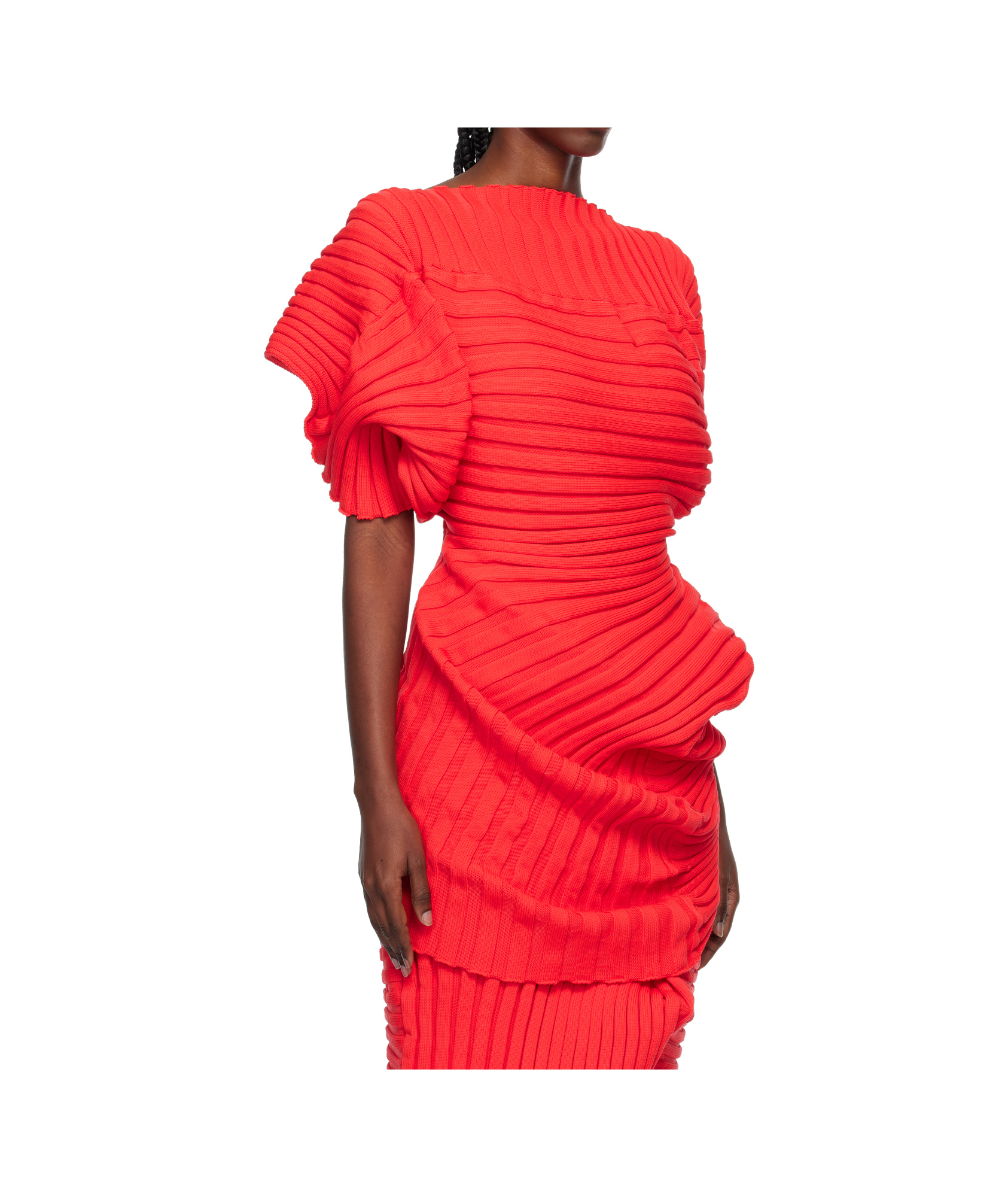 Issey Miyake Ribbed-knit Short-sleeved Top In Red