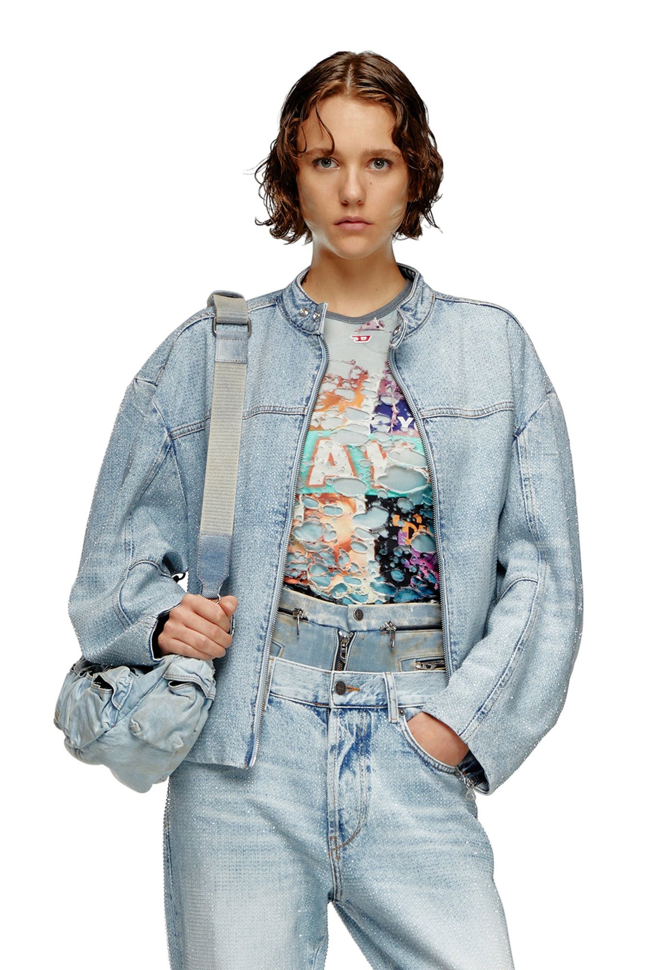 Diesel Oversized Jacket In Crystal Denim In Green